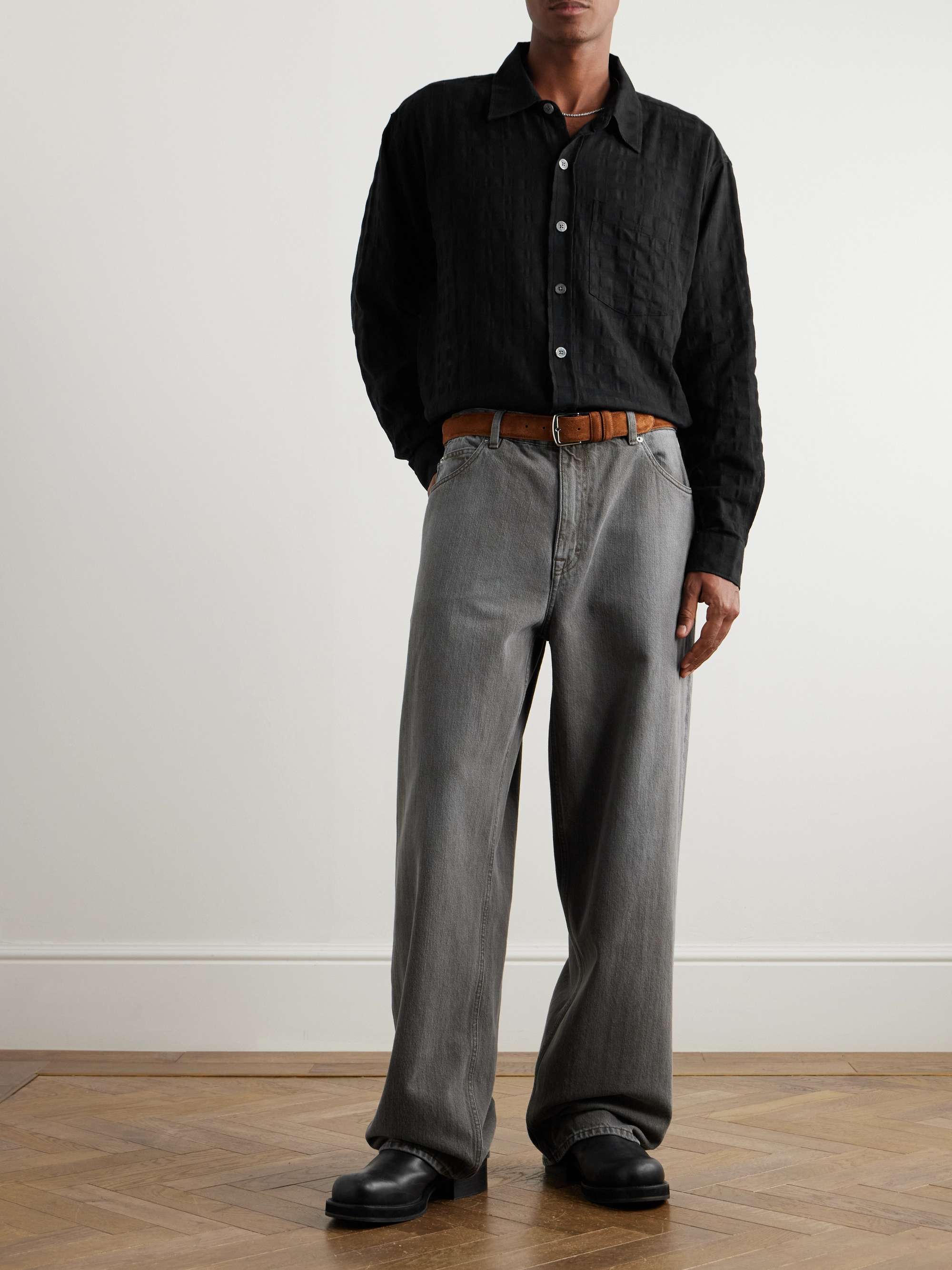 Checked Cotton-Blend Jacquard Shirt view