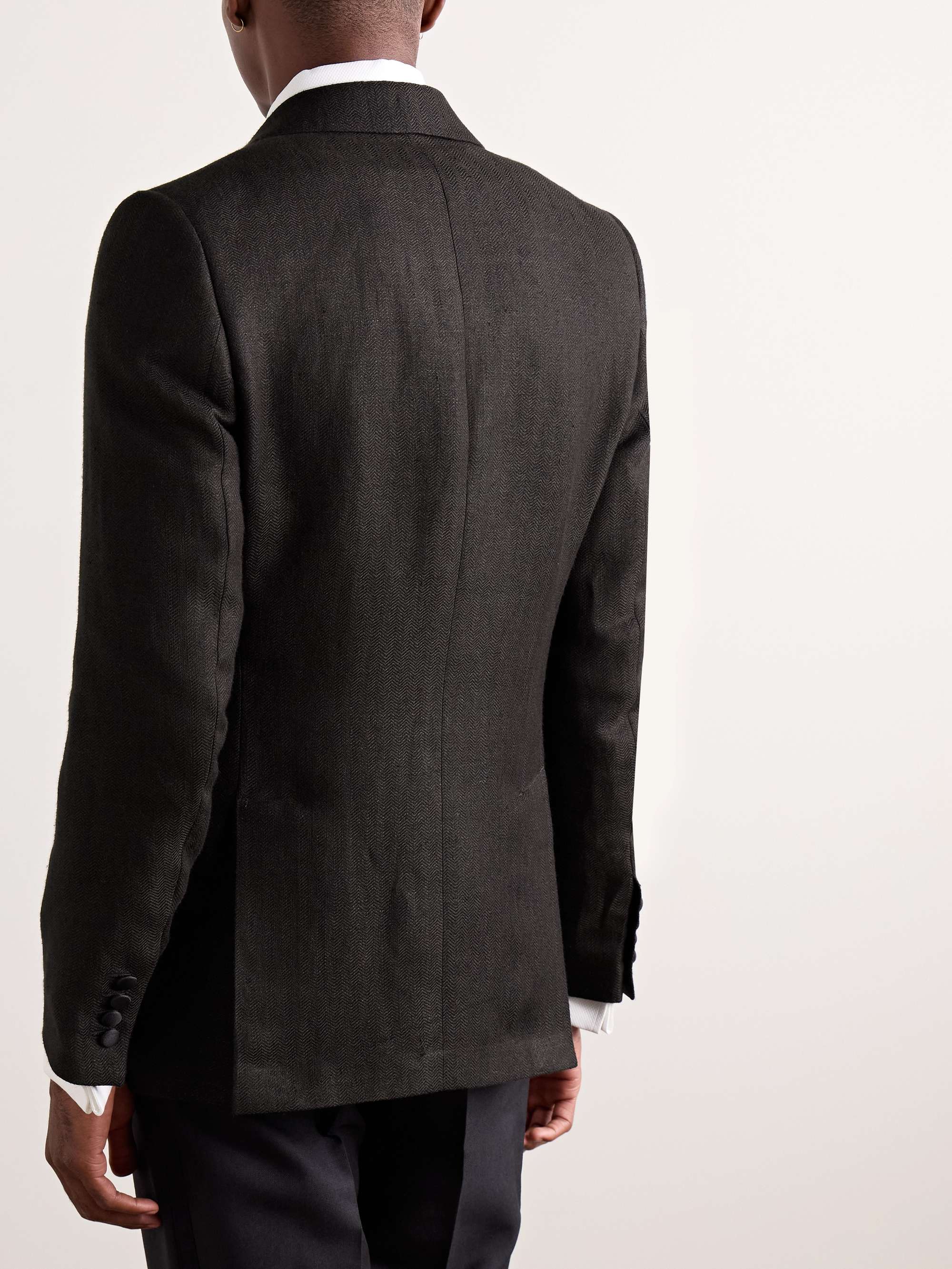 Randwick Slim-Fit Faille-Trimmed Herringbone Linen and Silk-Blend Tuxedo Jacket view