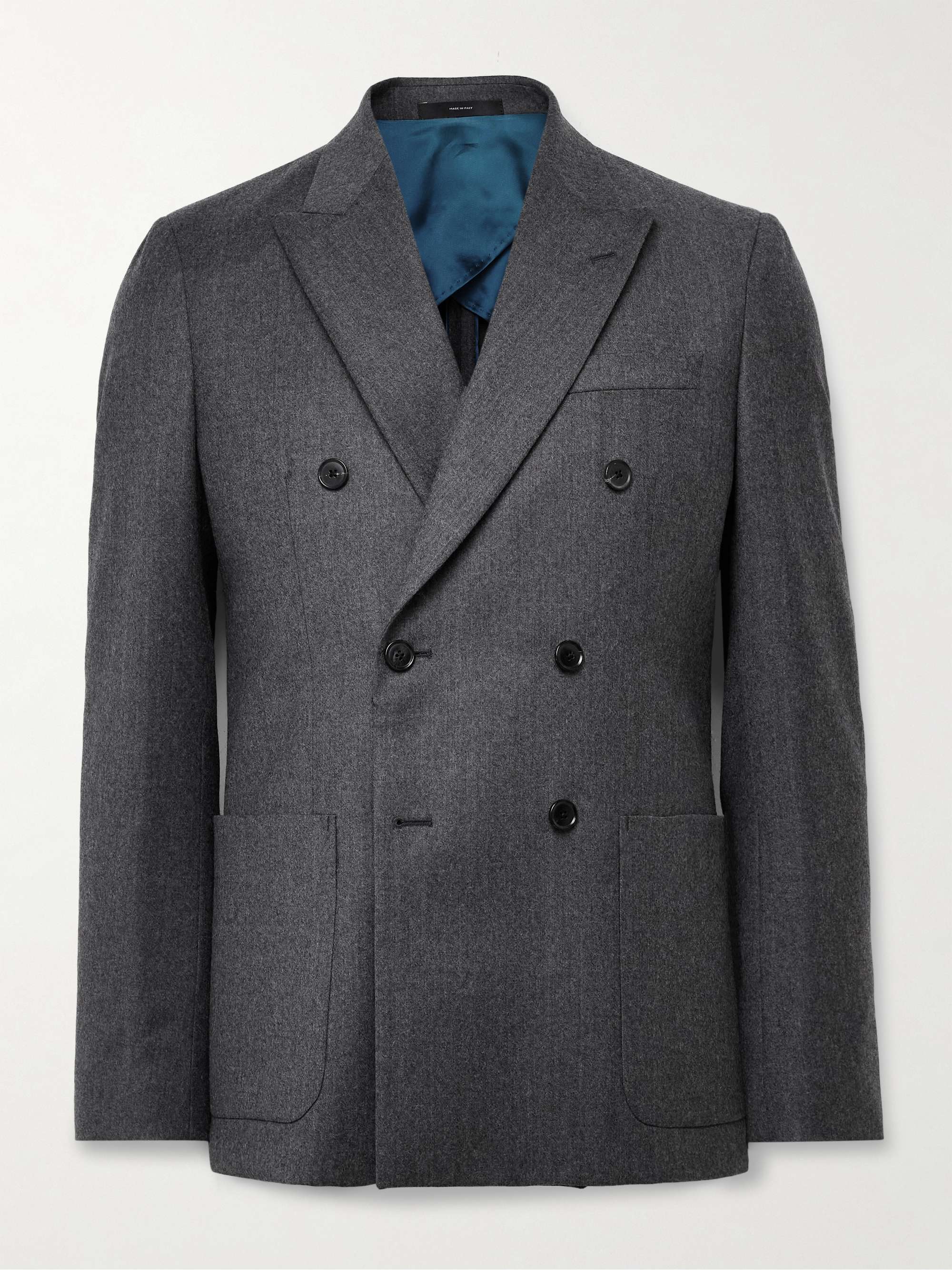 Double-Breasted Wool and Cashmere-Blend Flannel Suit Jacket view