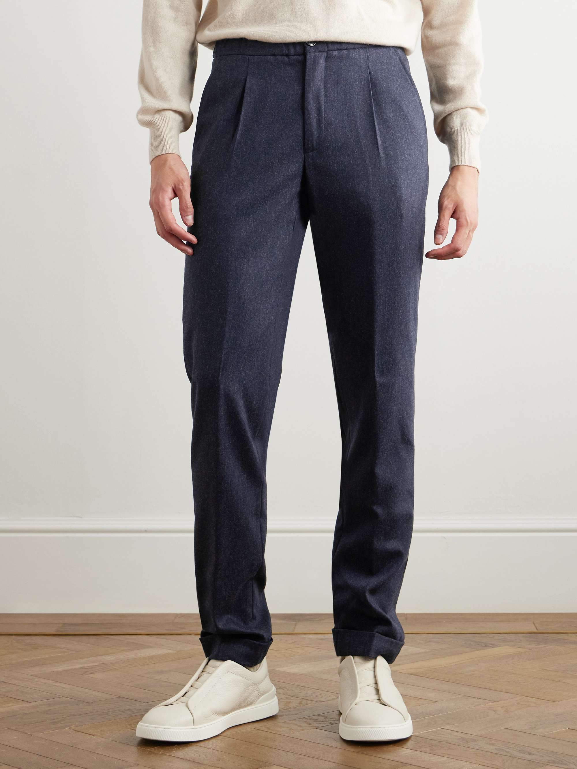 Slim-Fit Straight-Leg Pleated Wool-Blend Trousers view