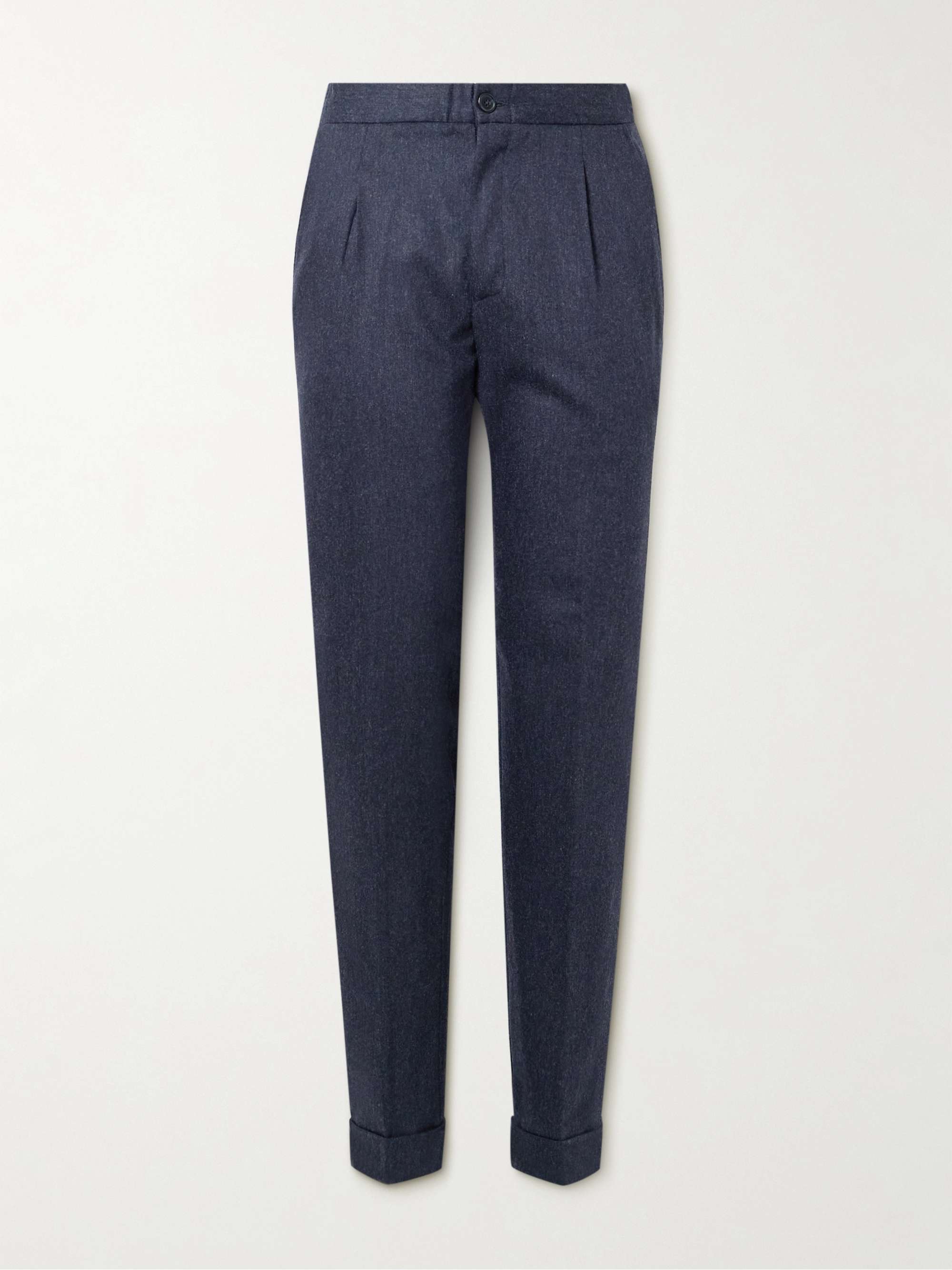 Slim-Fit Straight-Leg Pleated Wool-Blend Trousers view