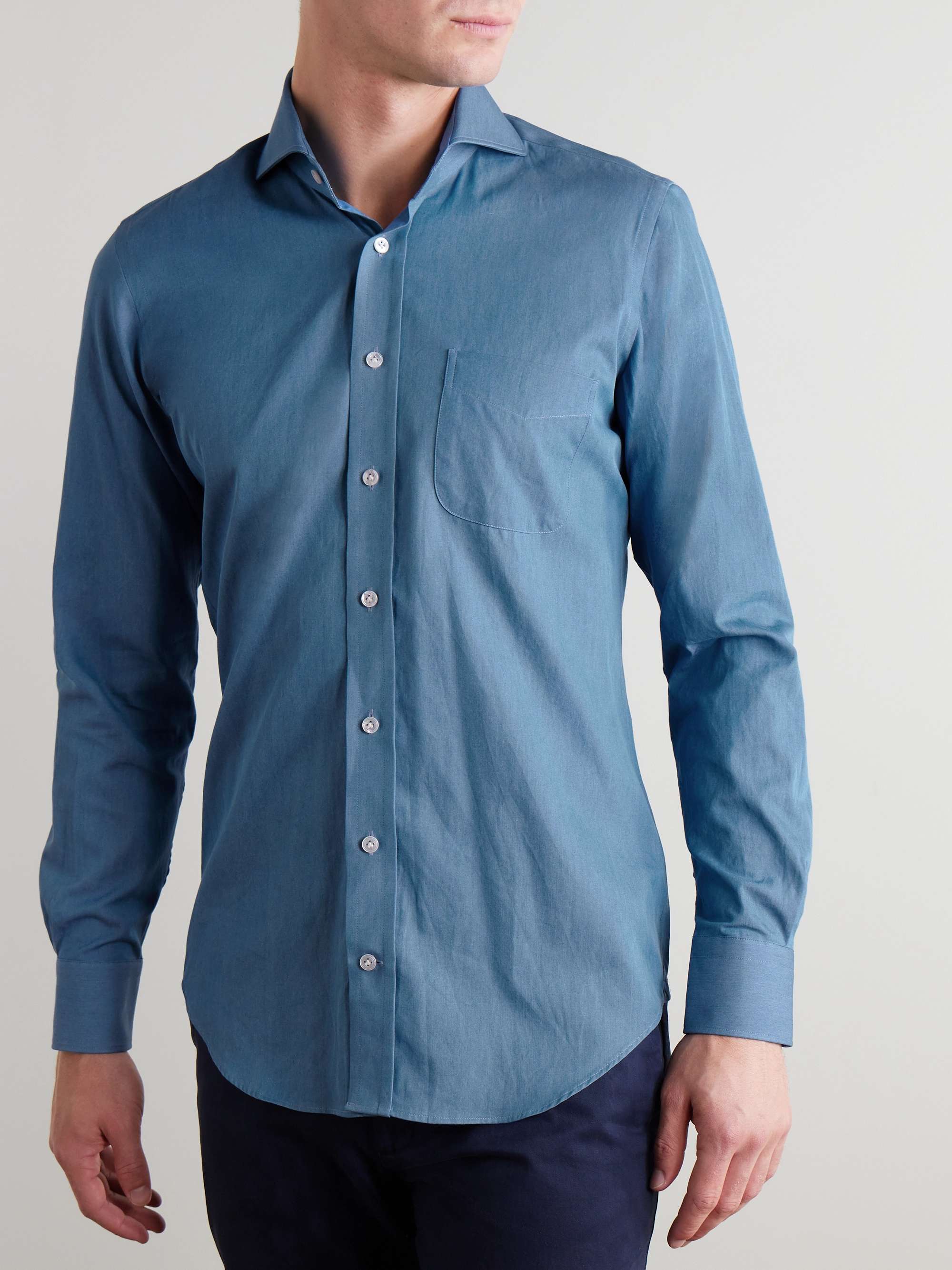 Slim-Fit Cutaway-Collar Cotton-Chambray Shirt view