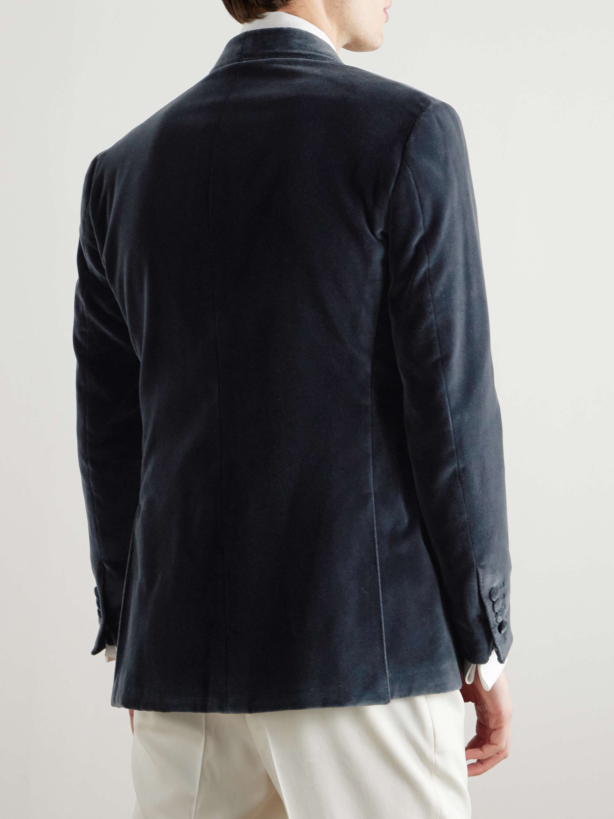 Shawl-Lapel Double-Breasted Cotton-Velvet Tuxedo Jacket view