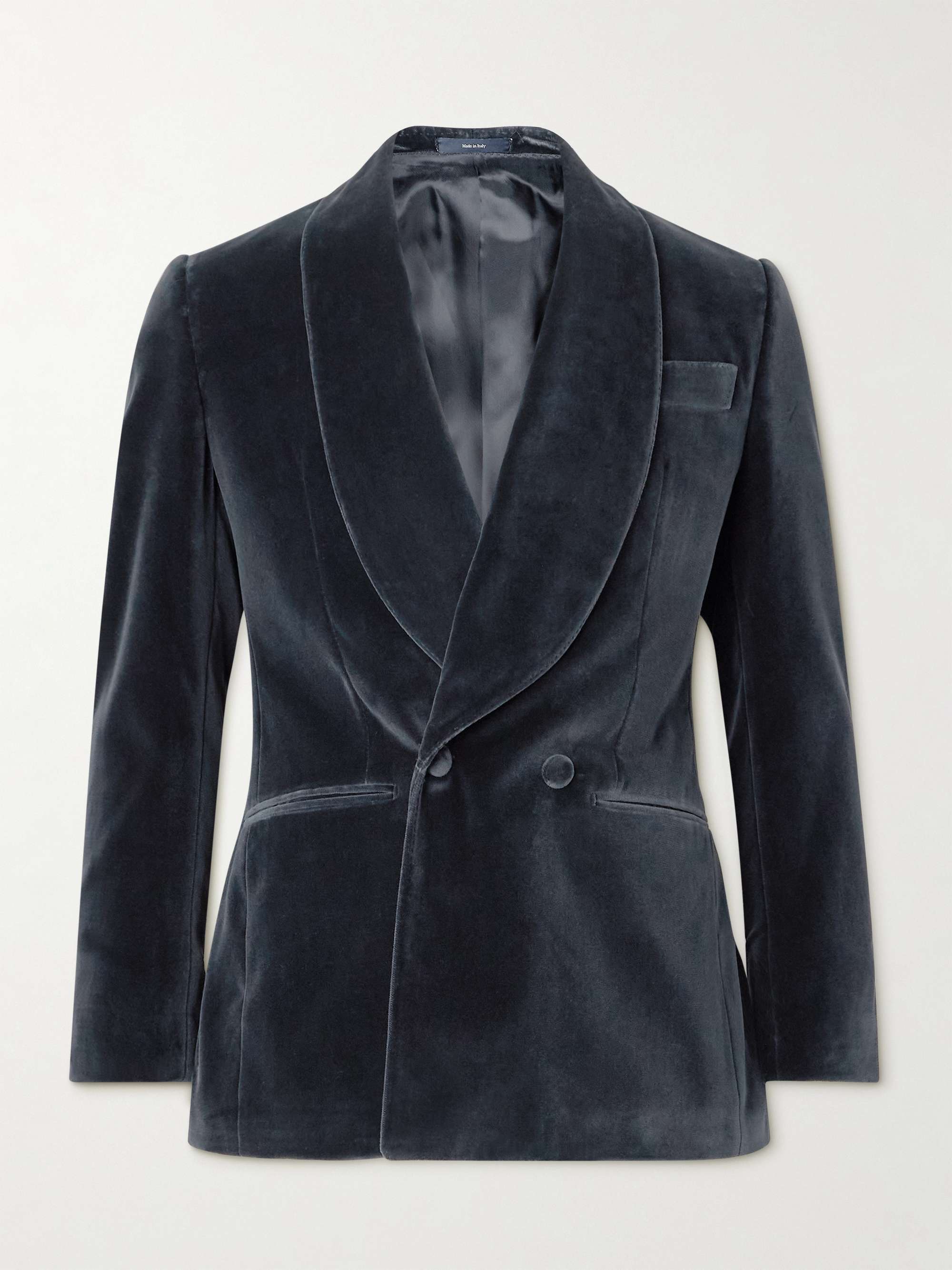 Shawl-Lapel Double-Breasted Cotton-Velvet Tuxedo Jacket view