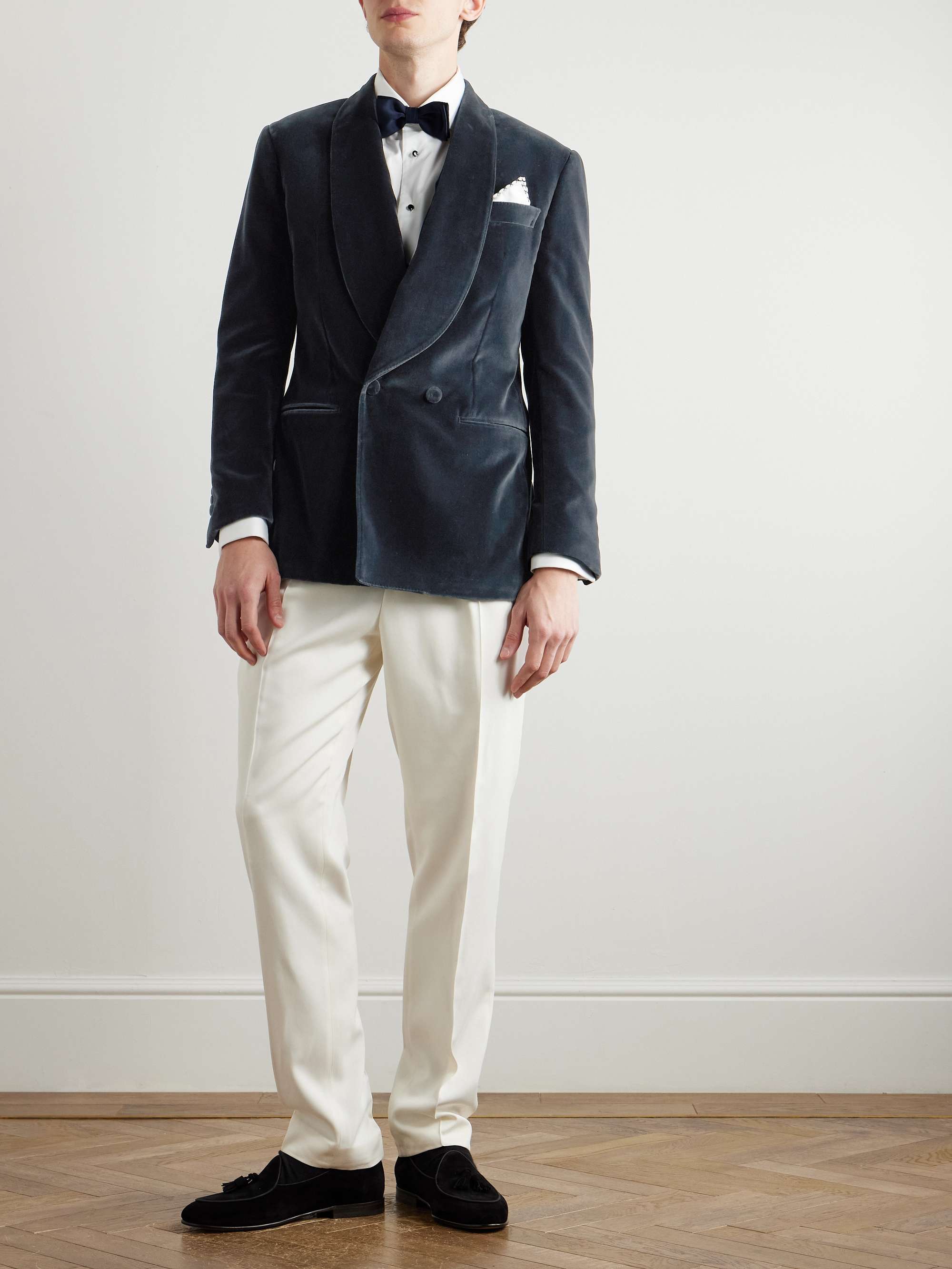 Shawl-Lapel Double-Breasted Cotton-Velvet Tuxedo Jacket view