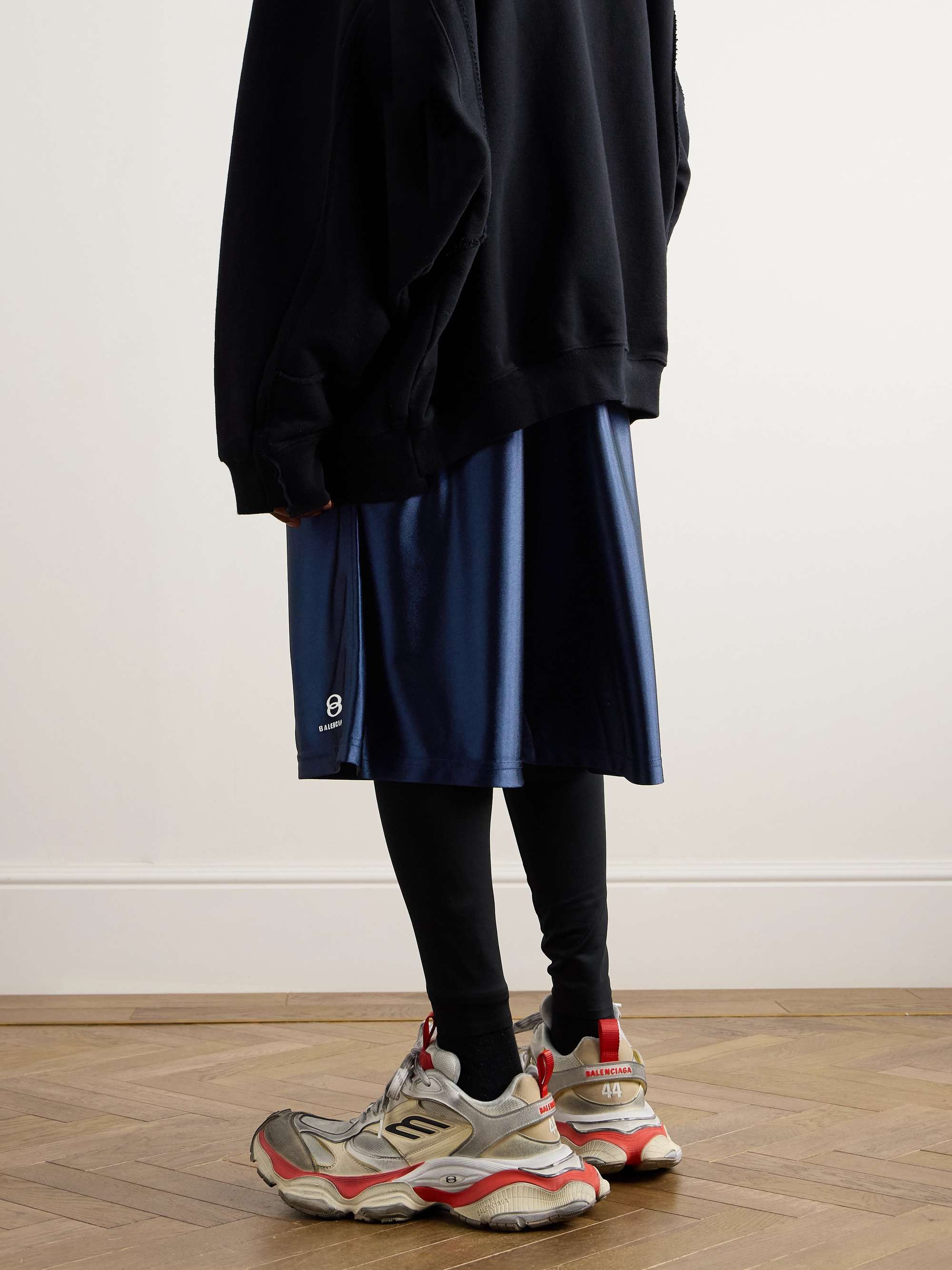 Wide-Leg Logo-Embroidered Satin-Twill Shorts view