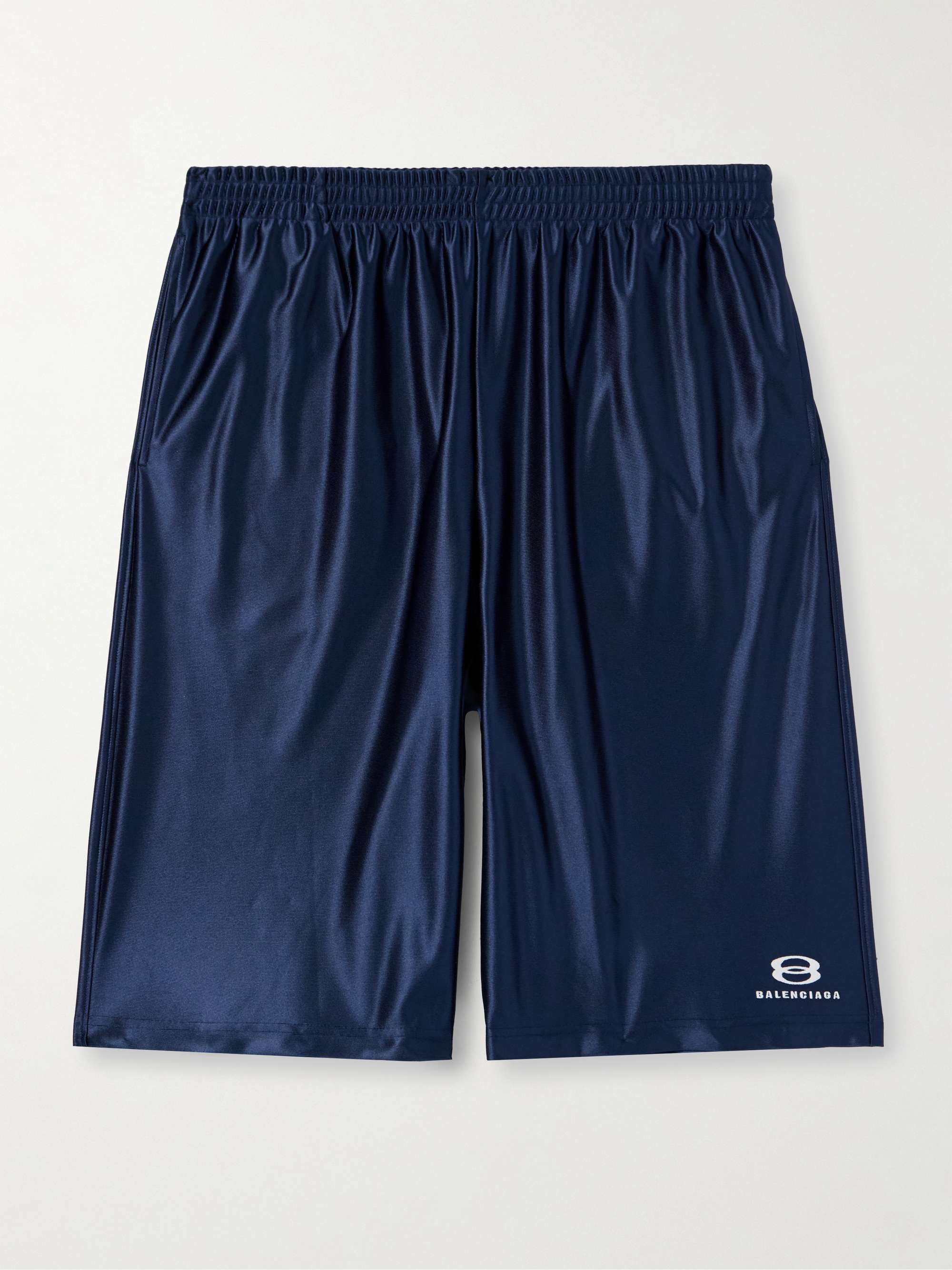 Wide-Leg Logo-Embroidered Satin-Twill Shorts view