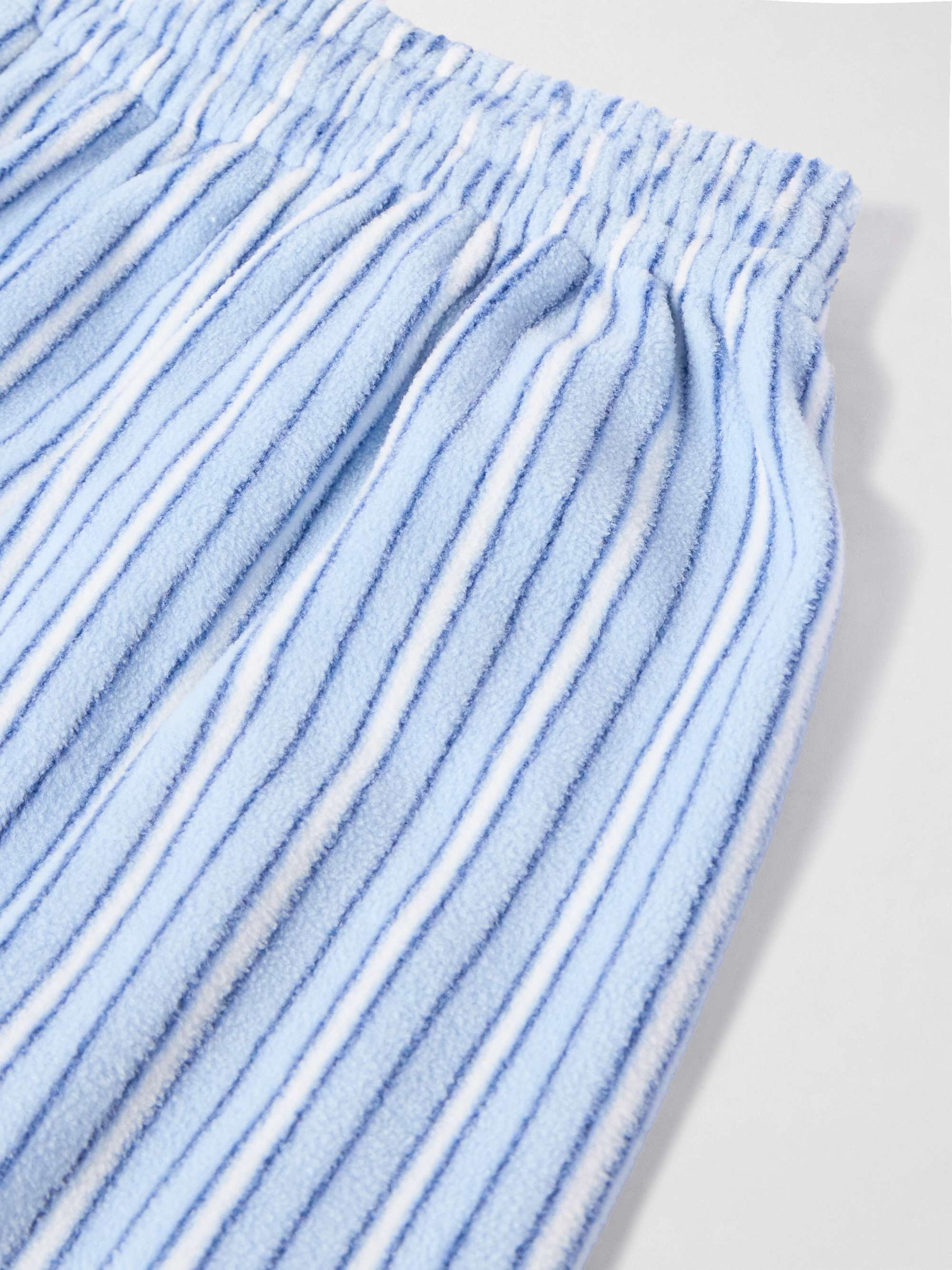 Wide-Leg Striped Fleece Drawstring Pyjama Trousers view
