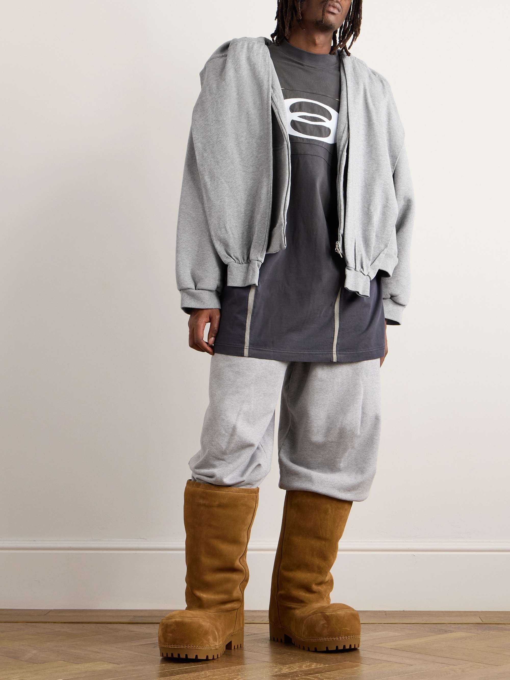 Incognito Oversized Layered Stretch-Cotton Jersey Zip-Up Hoodie view