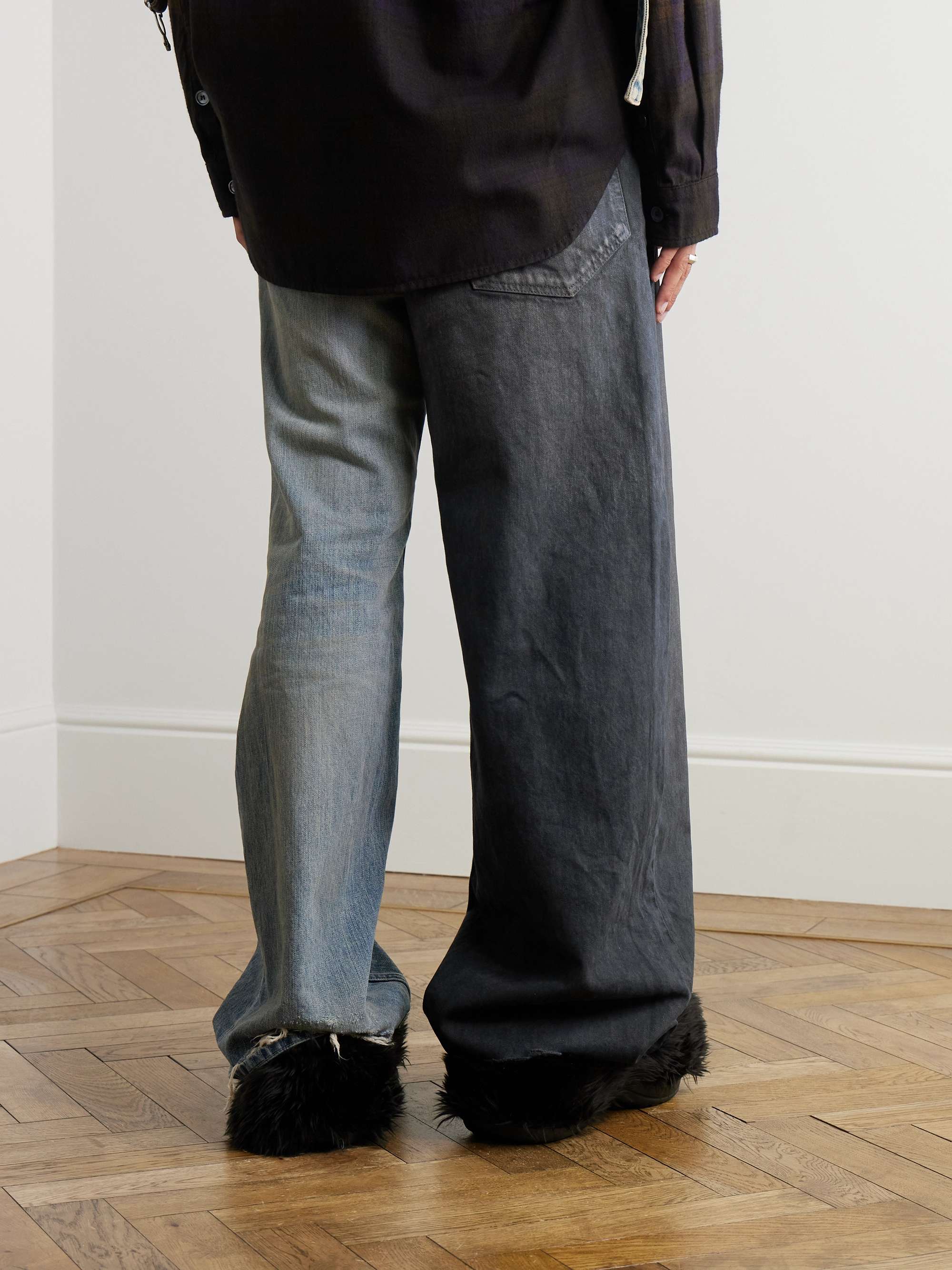 Fifty-Fifty Wide-Leg Two-Tone Distressed Drawstring Jeans view