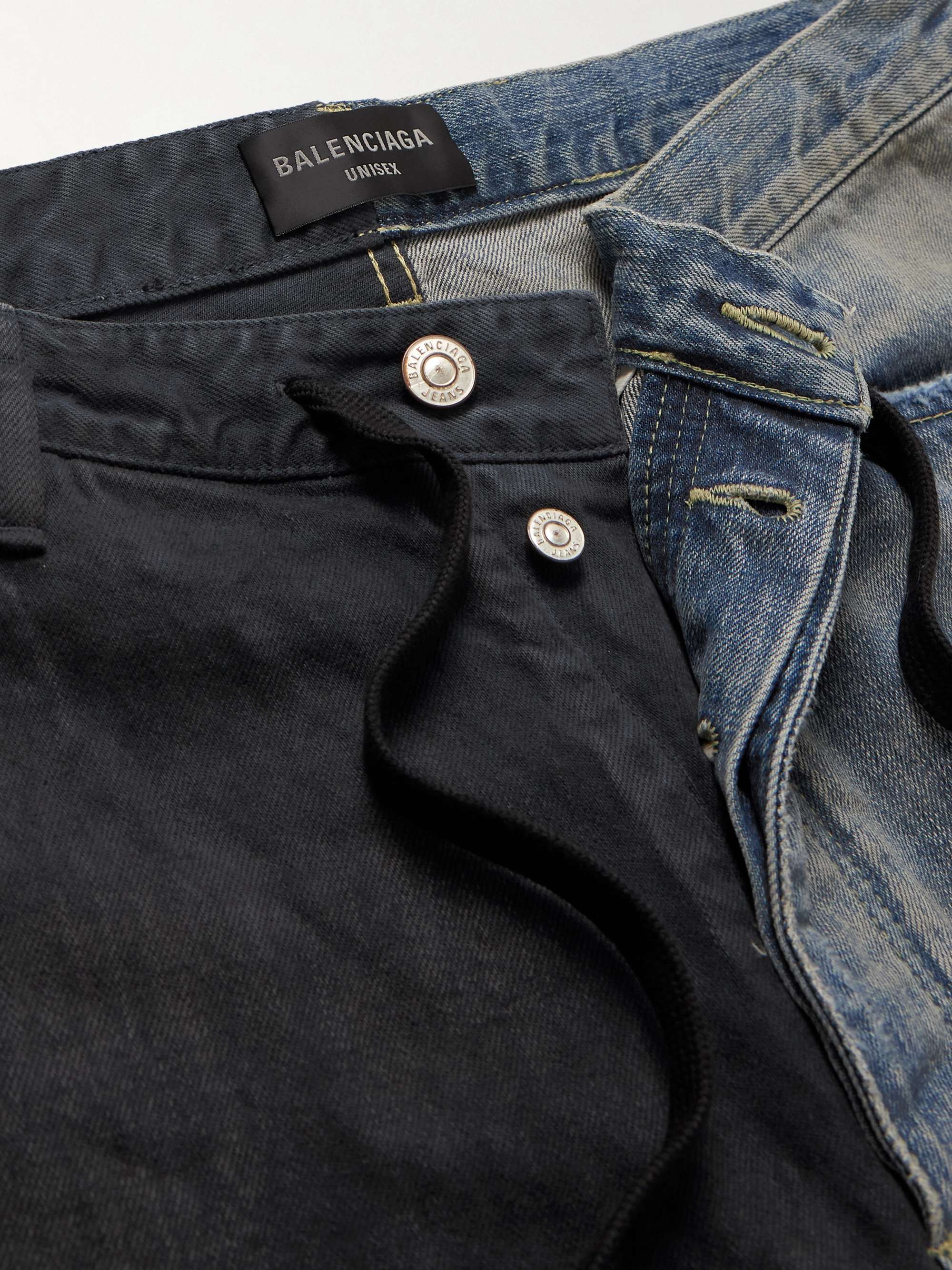 Fifty-Fifty Wide-Leg Two-Tone Distressed Drawstring Jeans view
