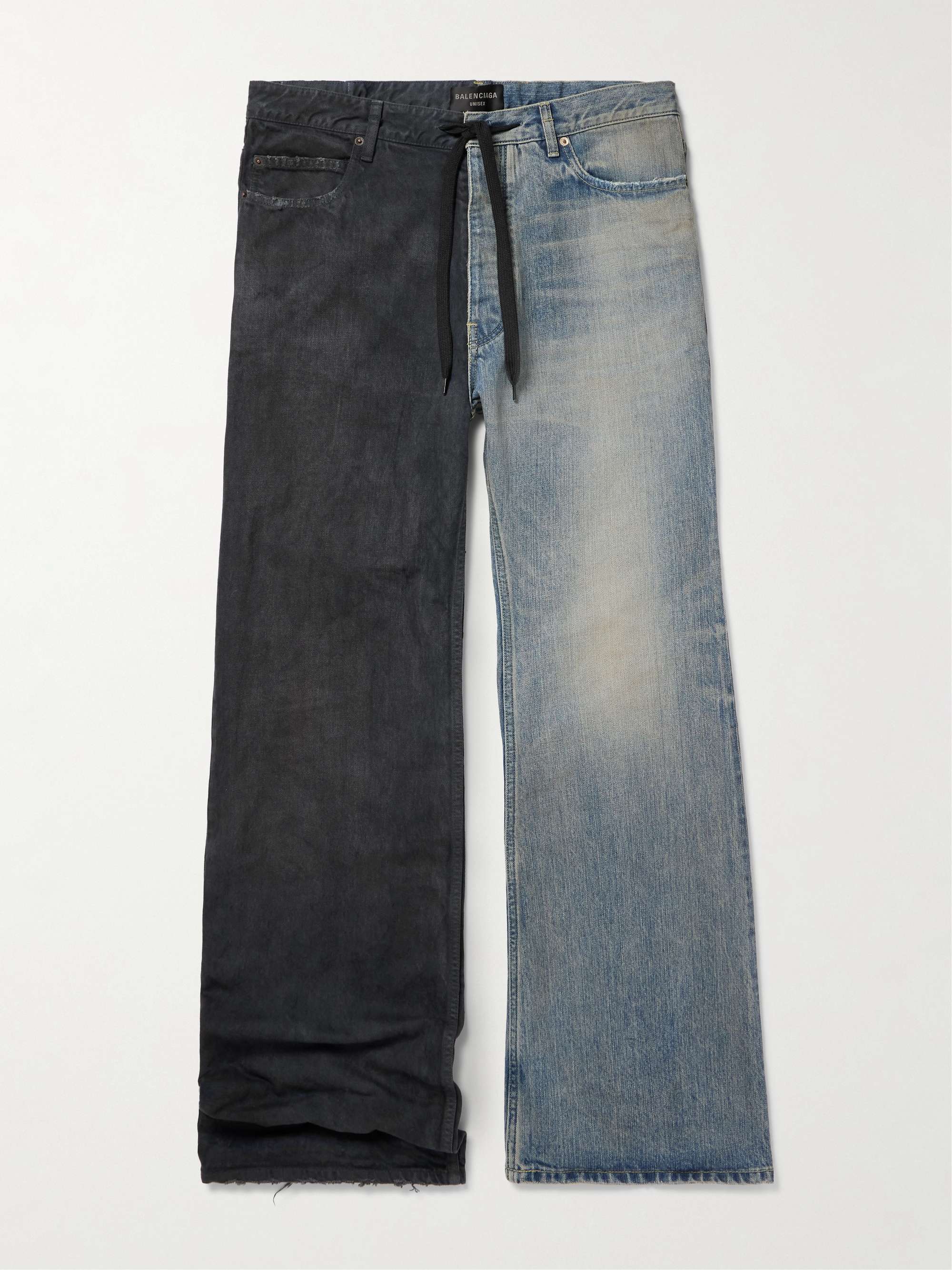 Fifty-Fifty Wide-Leg Two-Tone Distressed Drawstring Jeans view