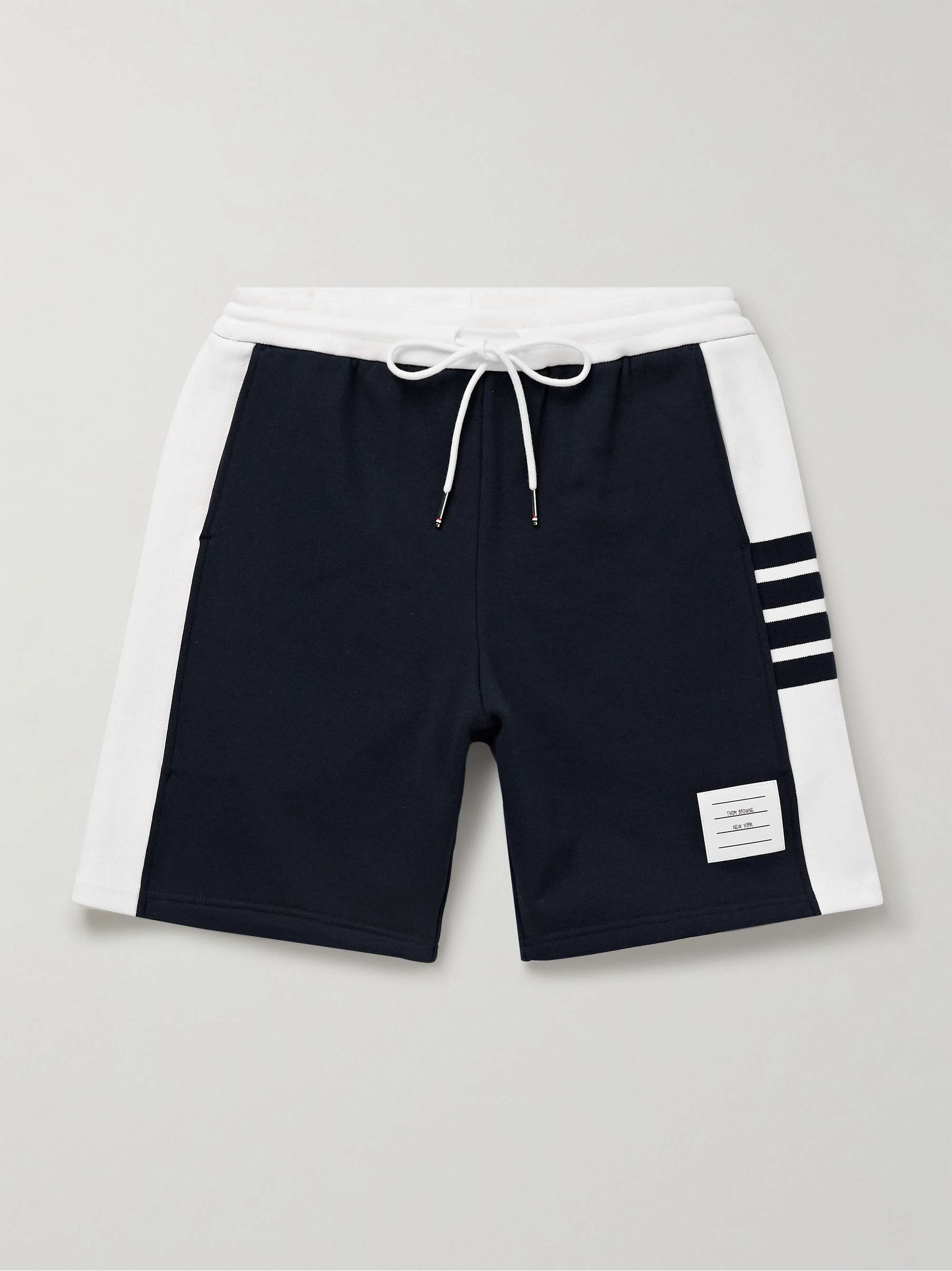 Straight-Leg Logo-Appliquéd Striped Cotton-Jersey Drawstring Shorts view