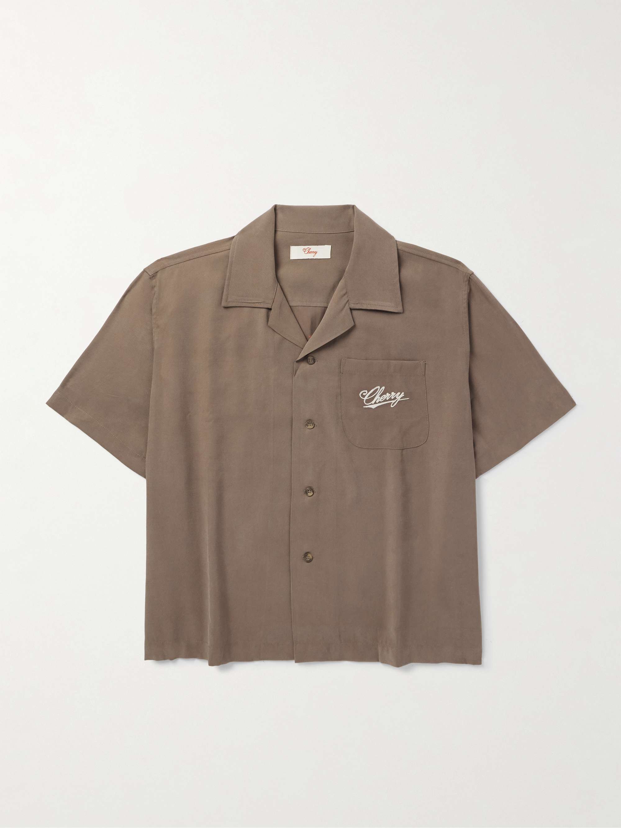 Camp-Collar Logo-Embroidered Twill Shirt view