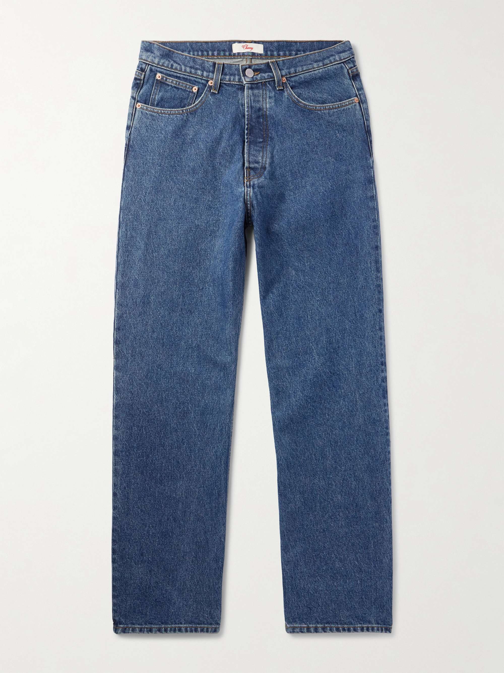Straight-Leg Logo-Print Embroidered Jeans view