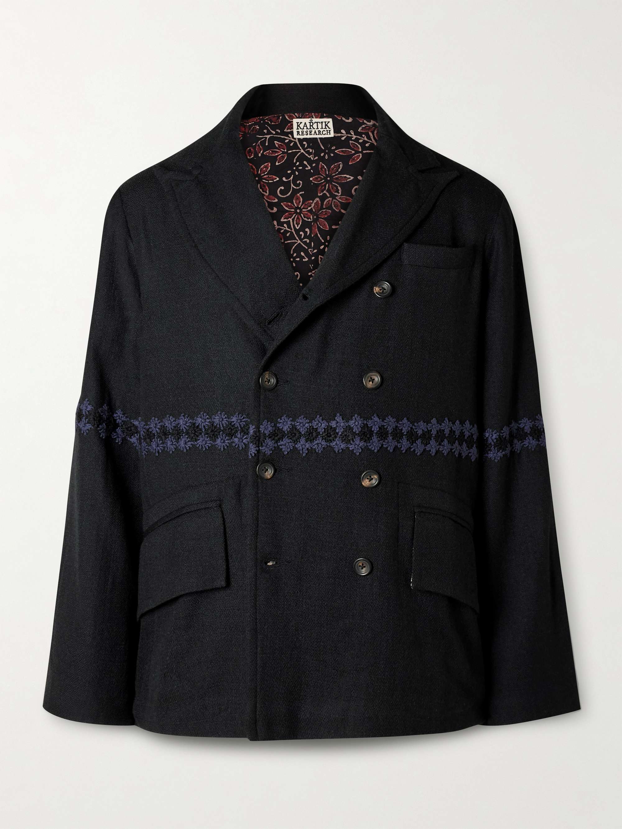 Double-Breasted Embroidered Wool-Flannel Suit Jacket view