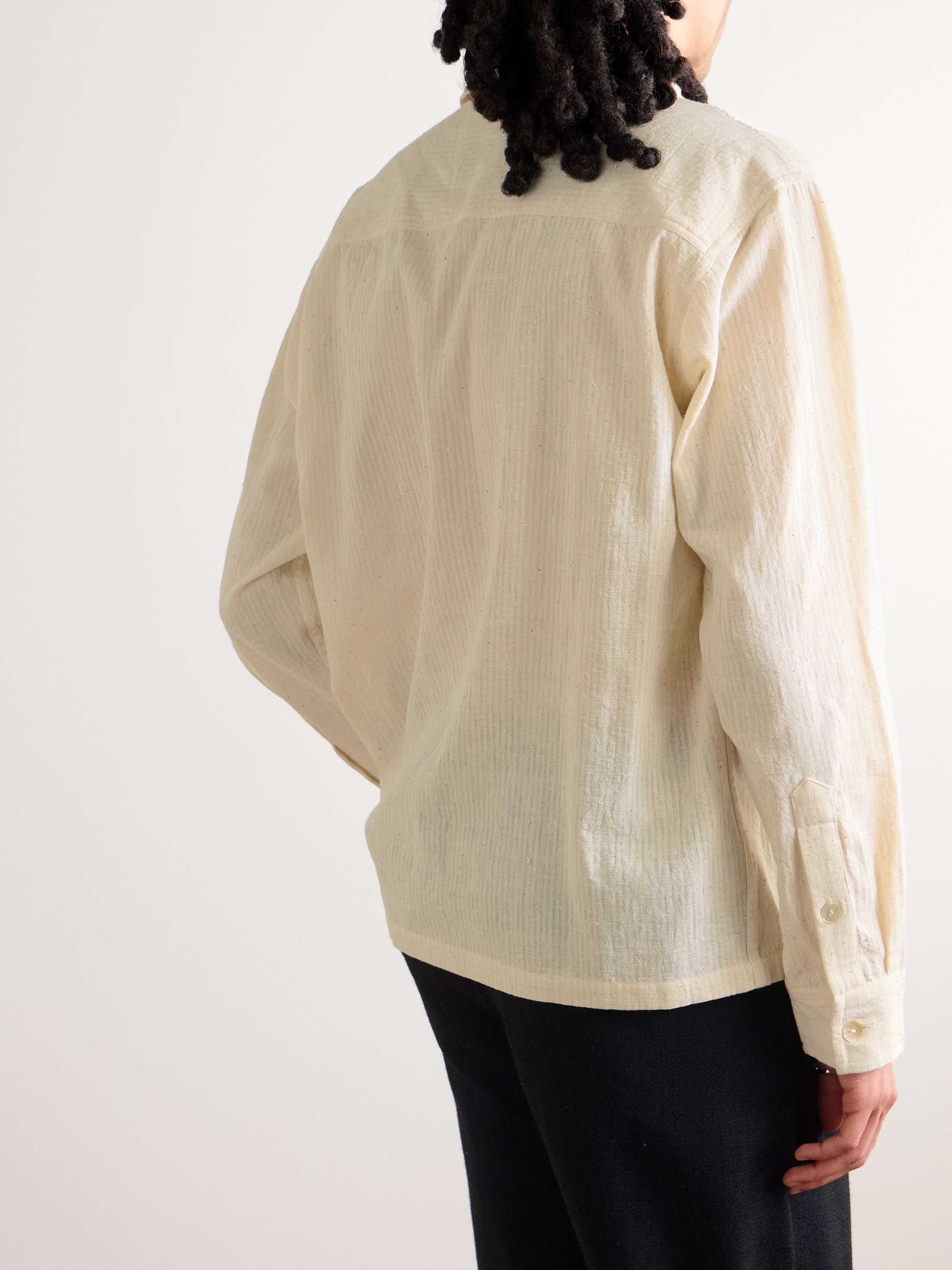 Camp-Collar Embellished Embroidered Cotton-Gauze Shirt view