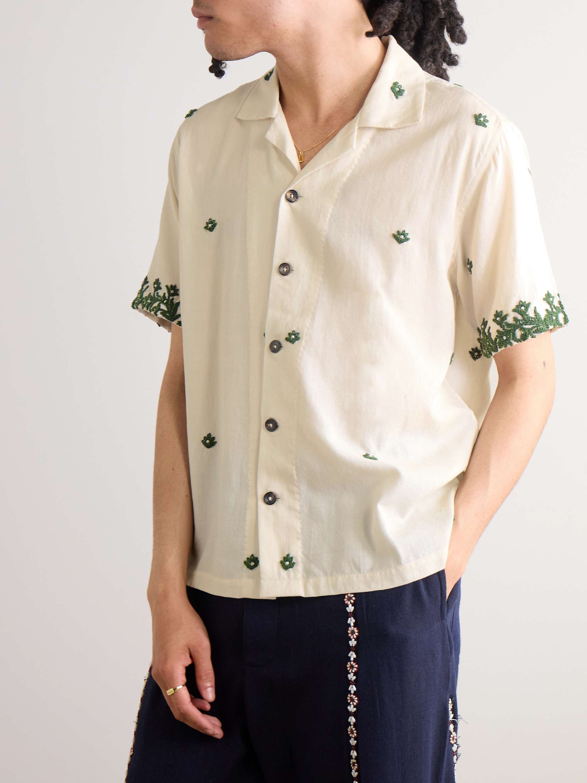 Embellished Embroidered Cotton-Gauze Shirt view