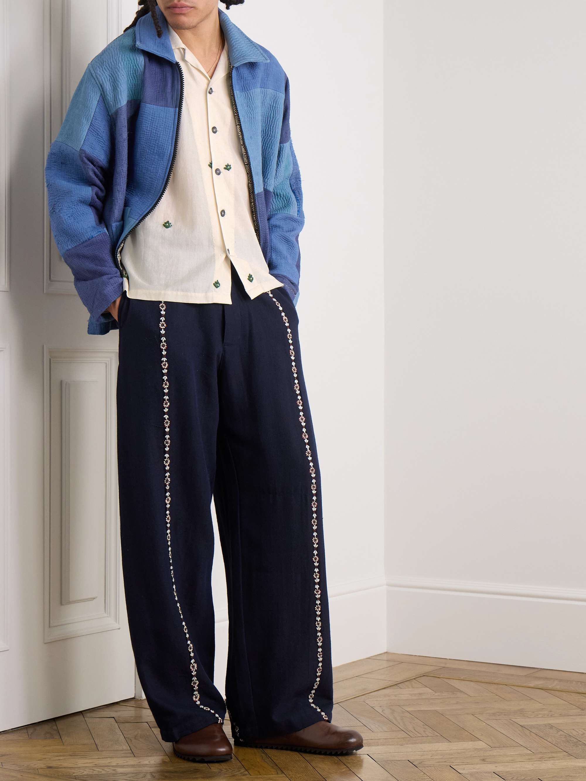 Embellished Embroidered Cotton-Gauze Shirt view