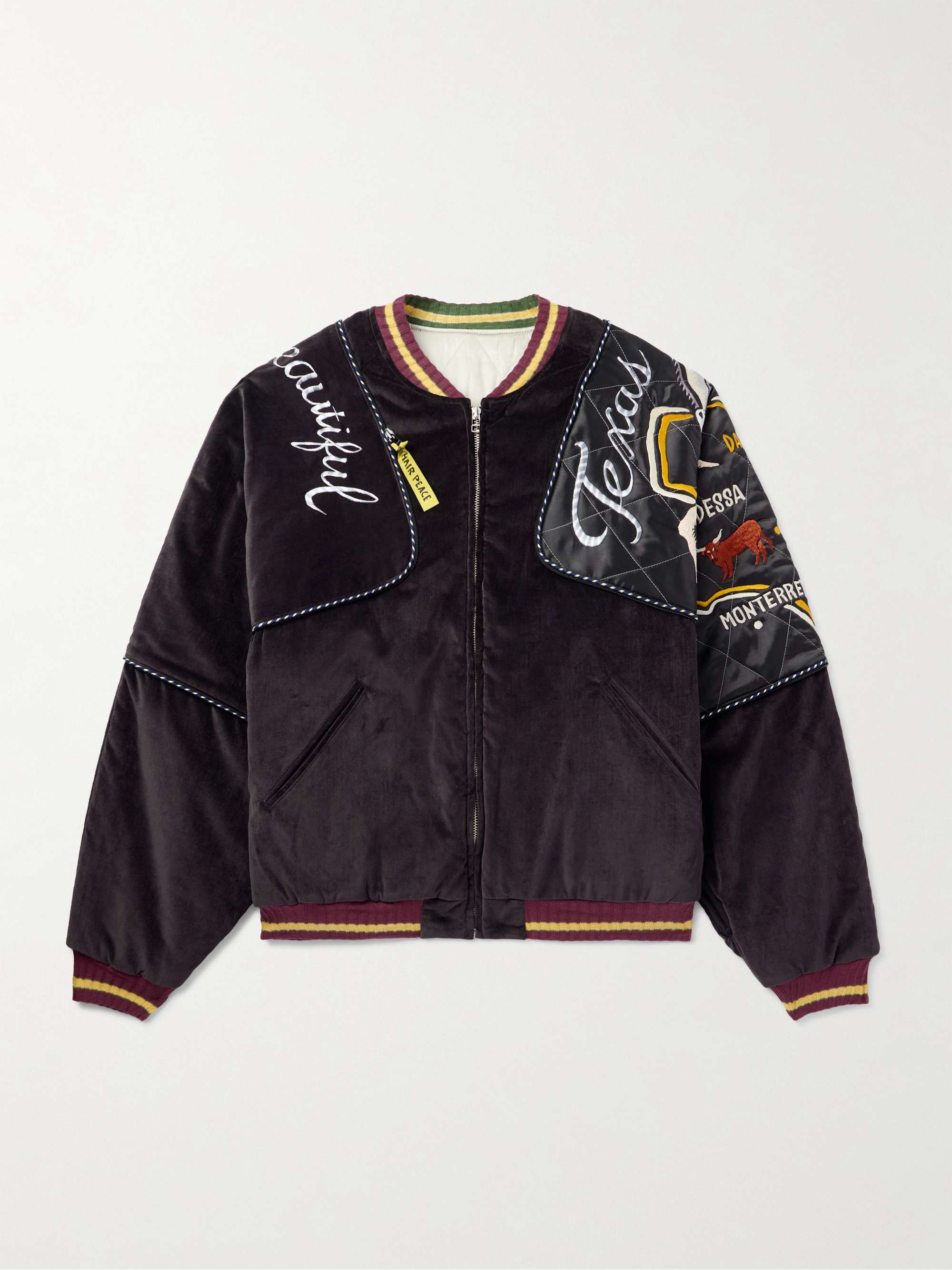 Embroidered Quilted Shell-Trimmed Cotton-Velvet Bomber Jacket view