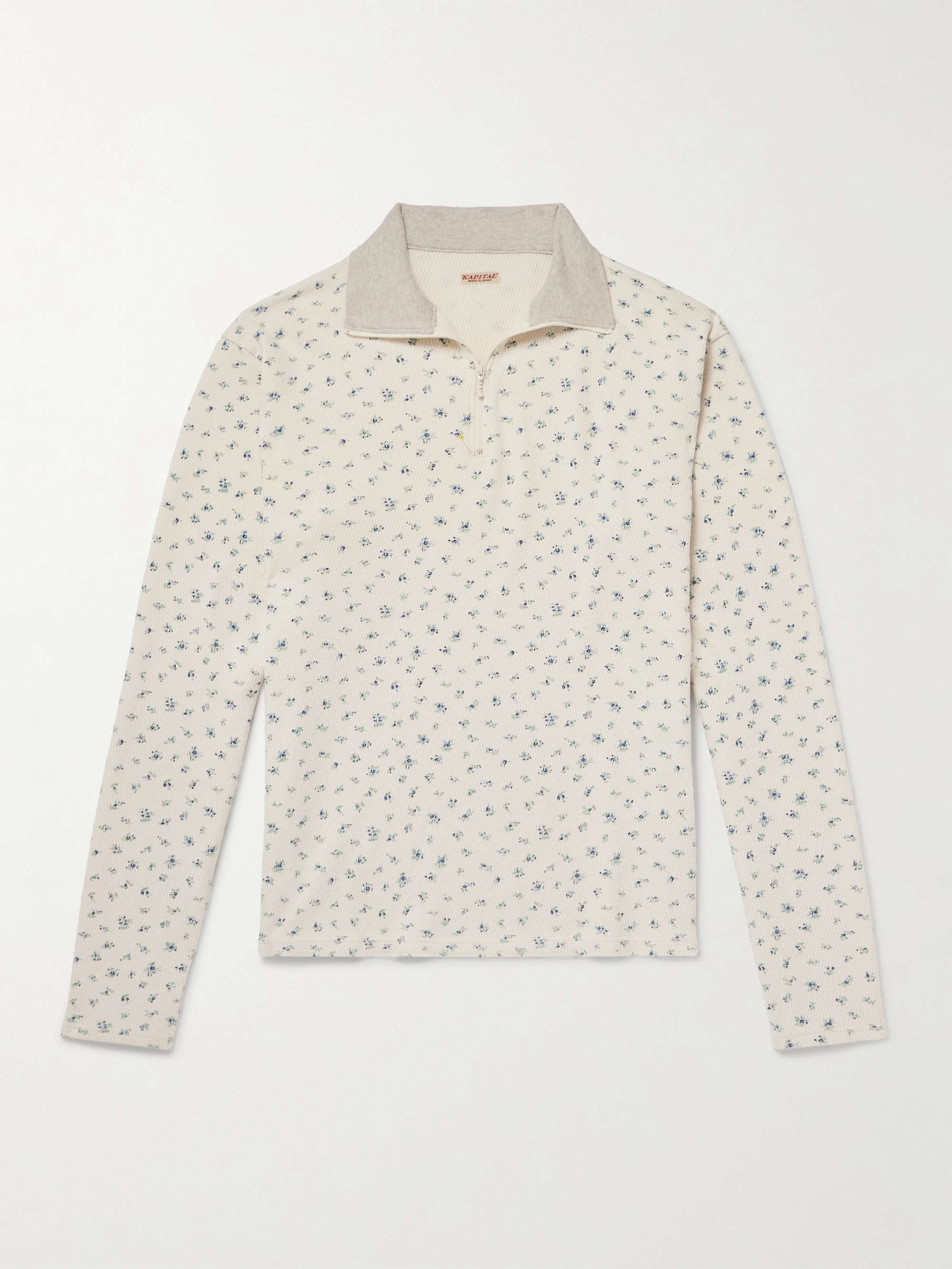 Floral-Print Waffle-Knit Cotton Half-Zip Sweater view