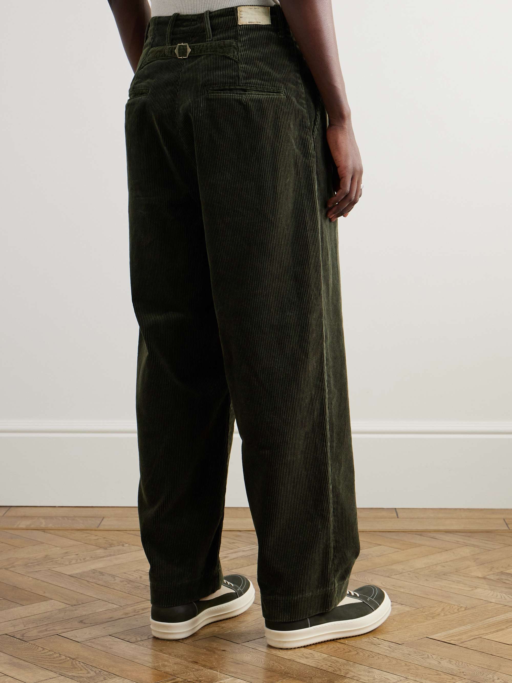 Wide-Leg Pleated Cotton-Corduroy Trousers view