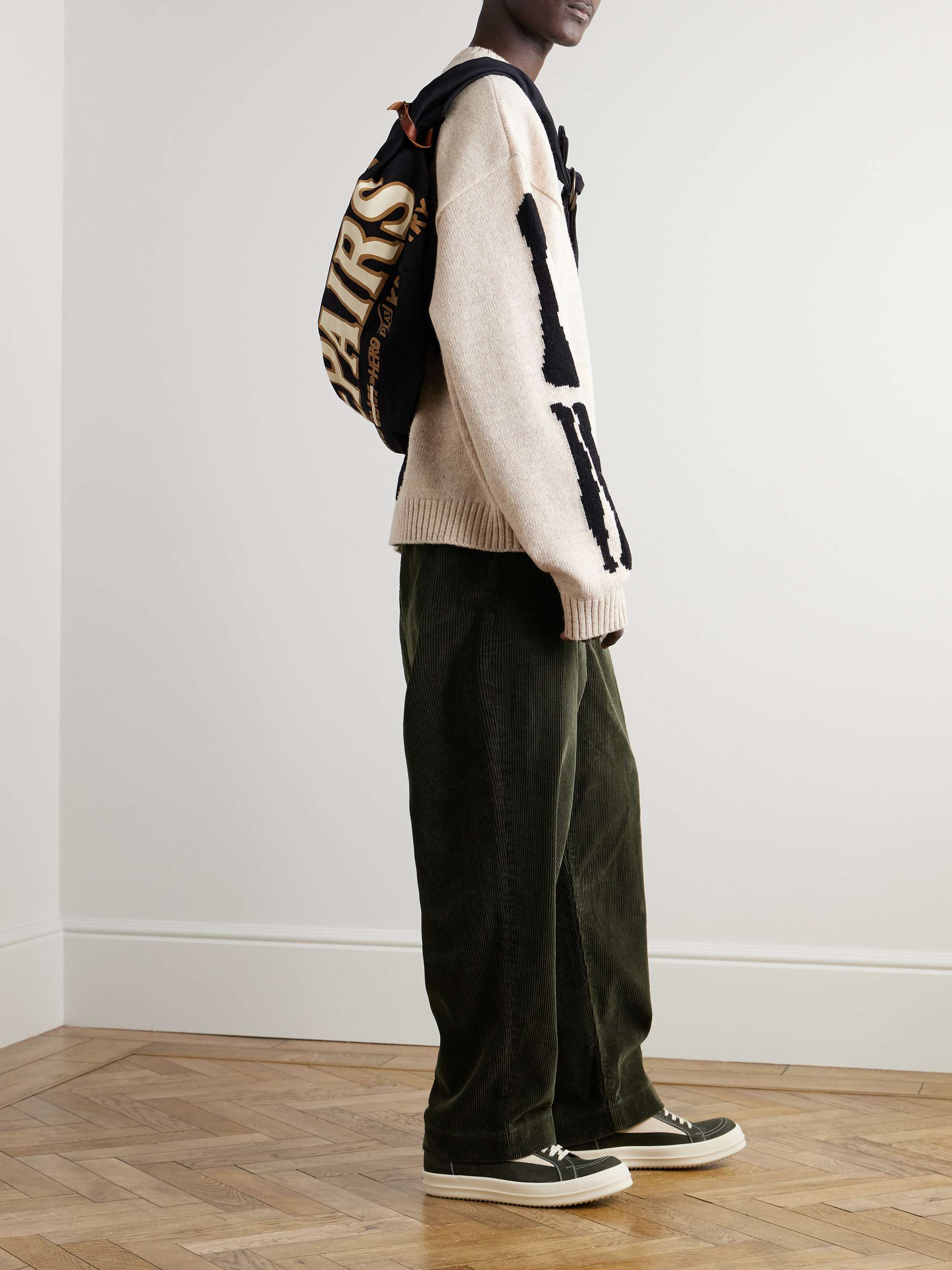 Wide-Leg Pleated Cotton-Corduroy Trousers view