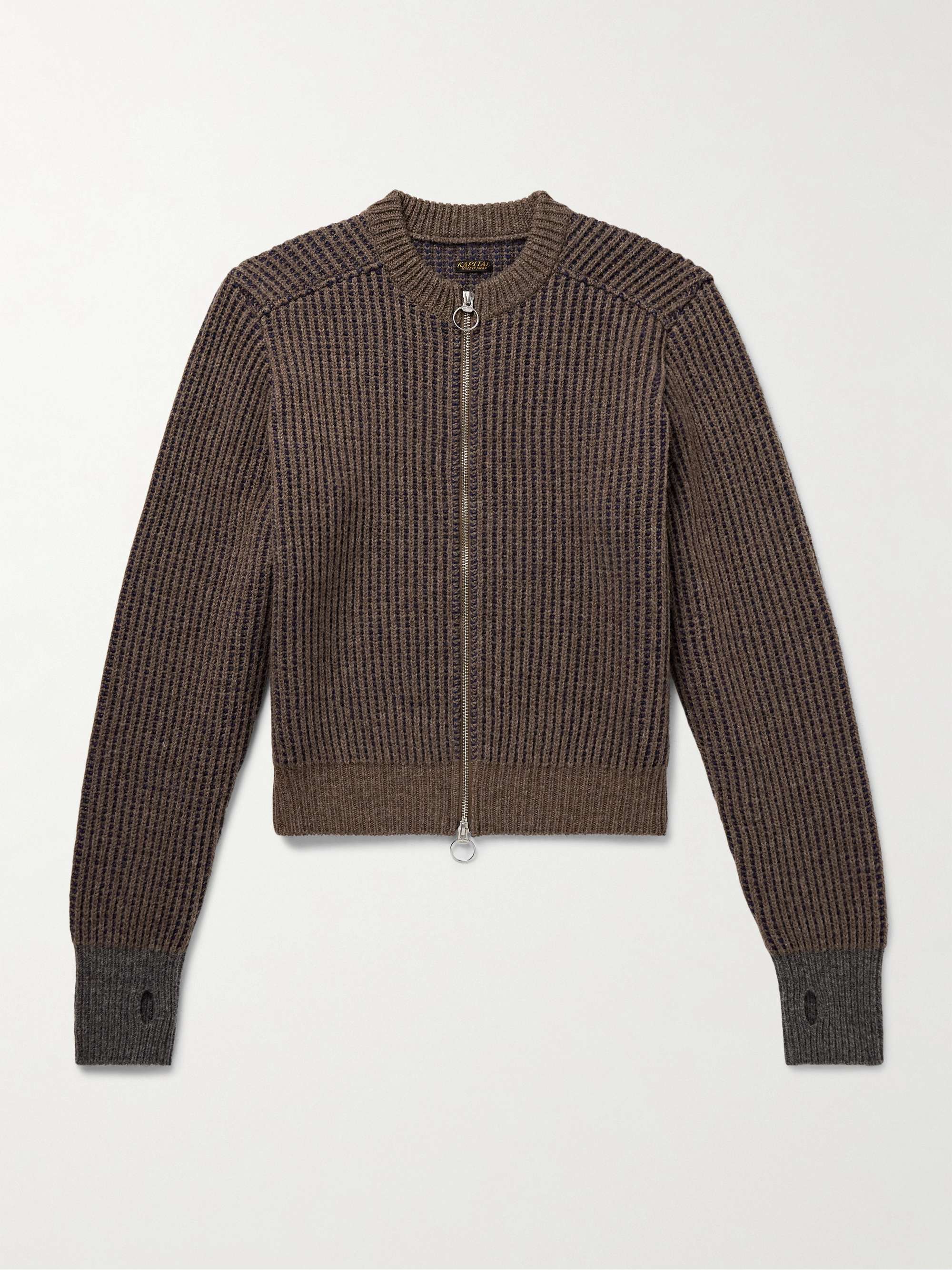 Cropped Ribbed Wool Zip-Up Cardigan view