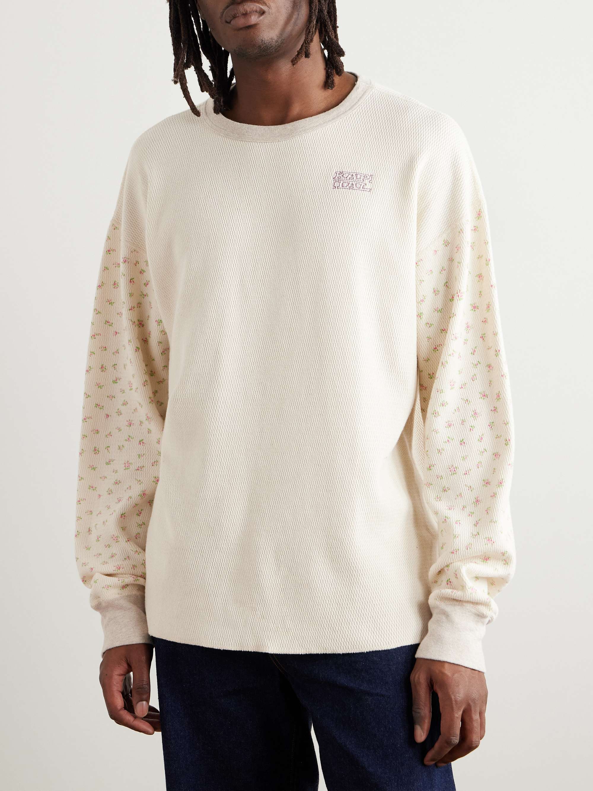 Logo-Embroidered Printed Waffle-Knit Cotton-Jersey T-Shirt view