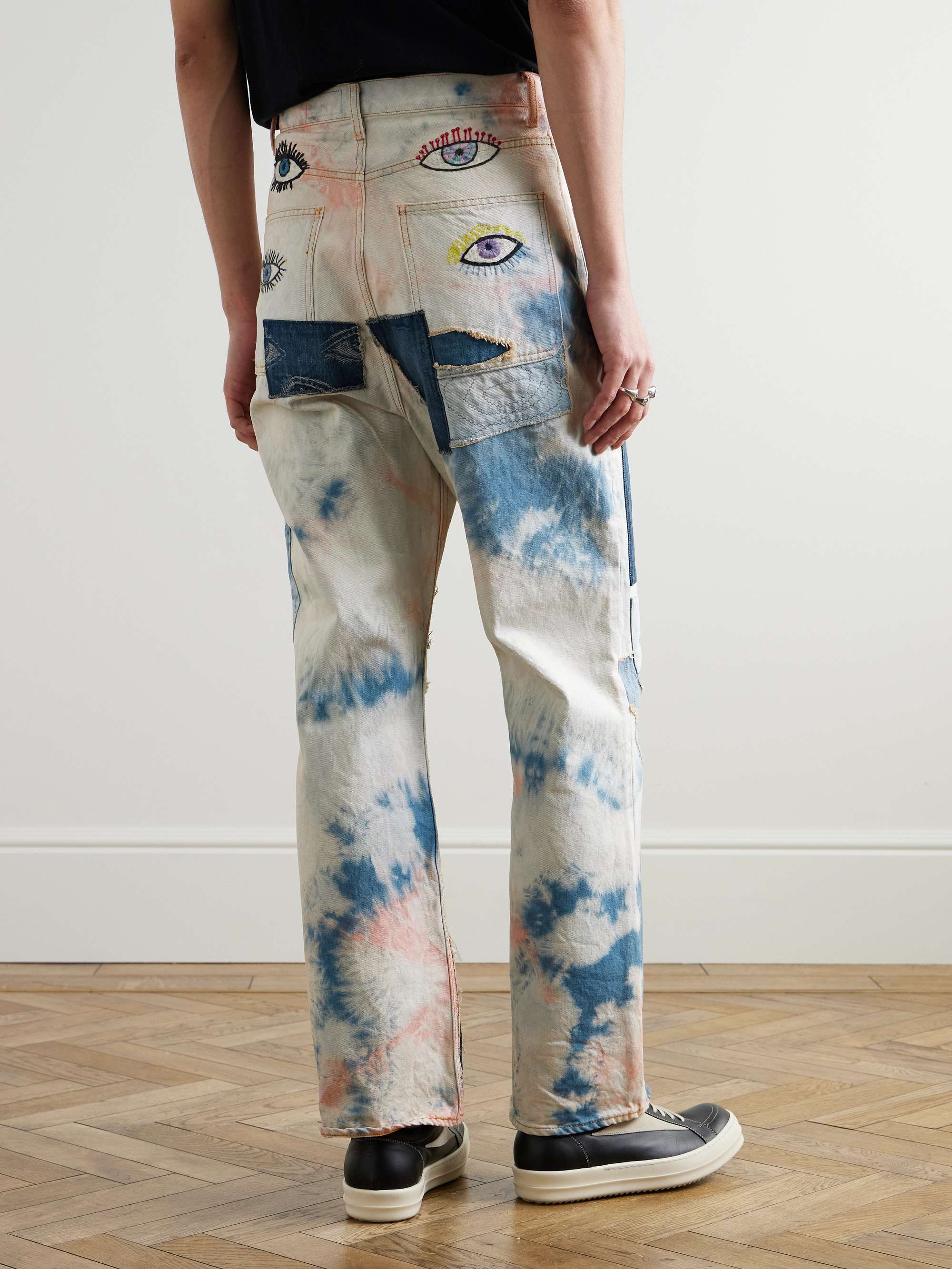Slim-Fit Patchwork Embroidered Tie-Dyed Jeans view