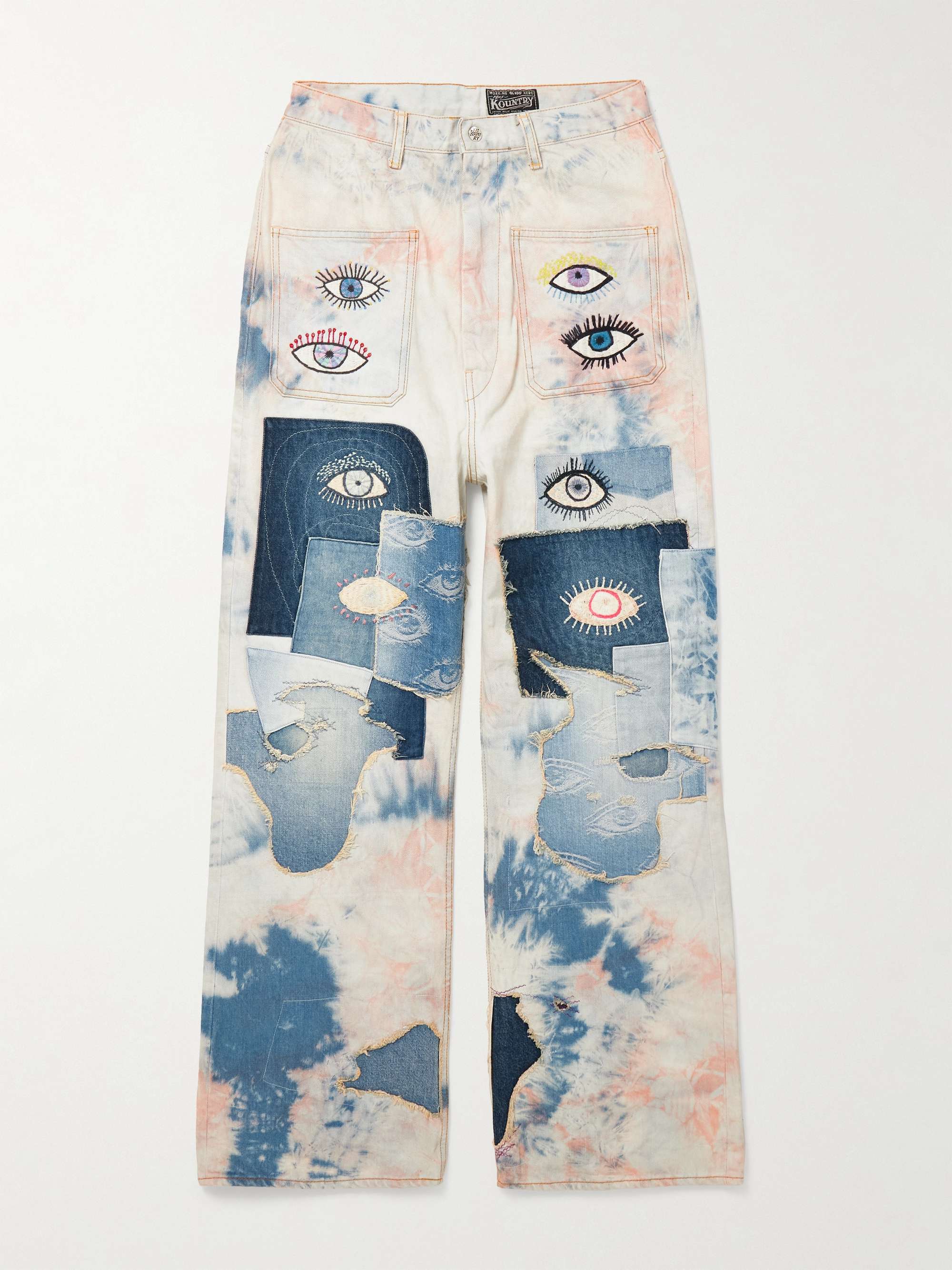 Slim-Fit Patchwork Embroidered Tie-Dyed Jeans view