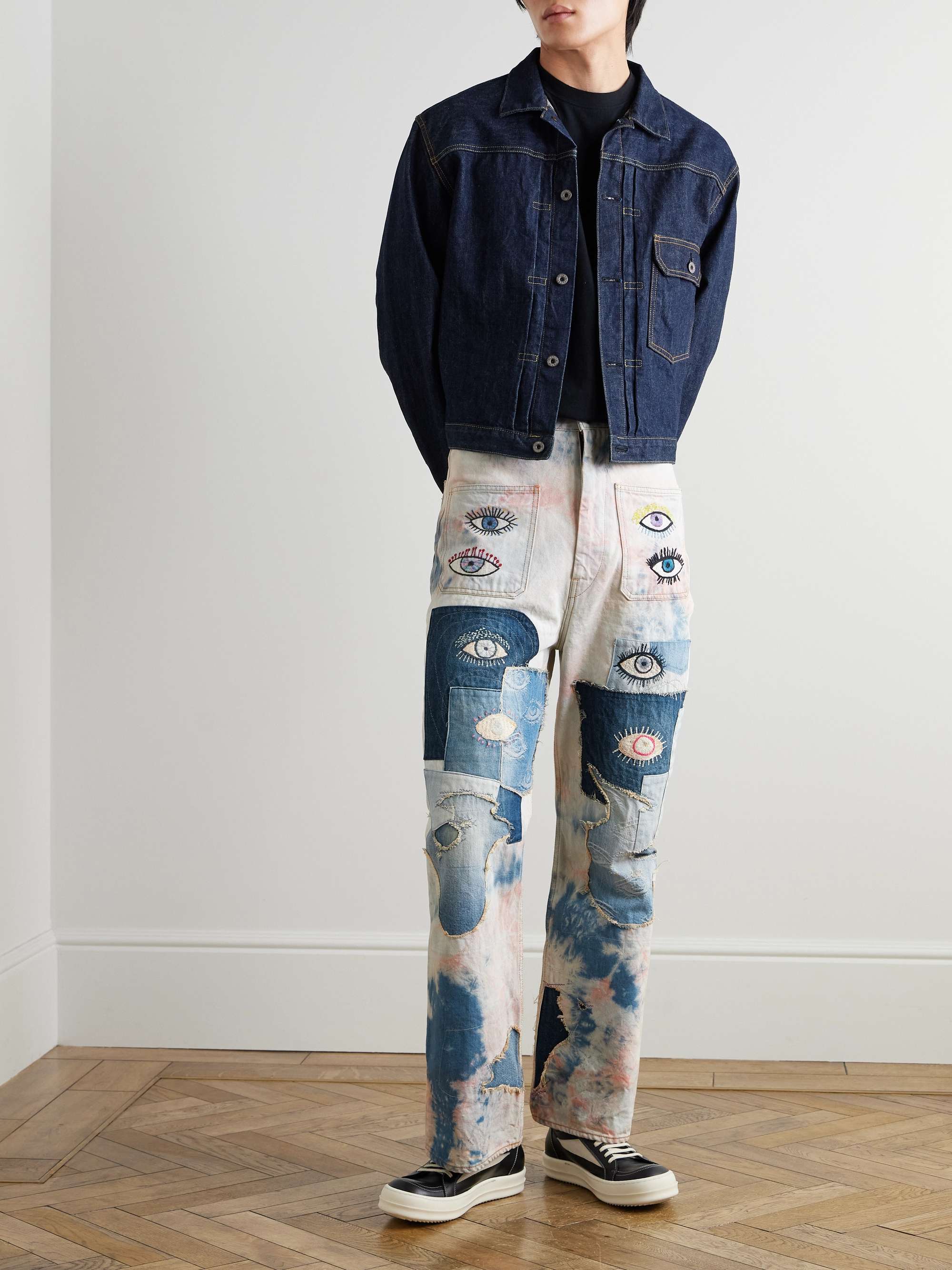 Slim-Fit Patchwork Embroidered Tie-Dyed Jeans view