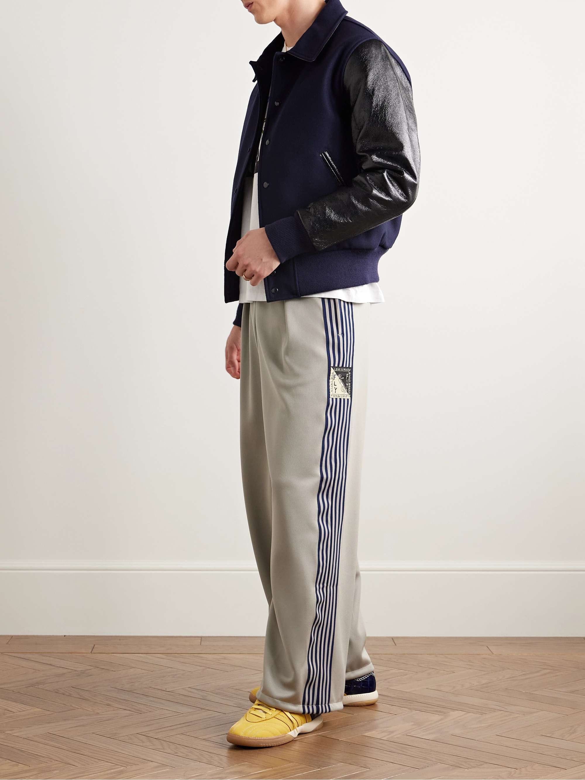 Straight-Leg Pleated Appliquéd Striped Tech-Jersey Track Pants view
