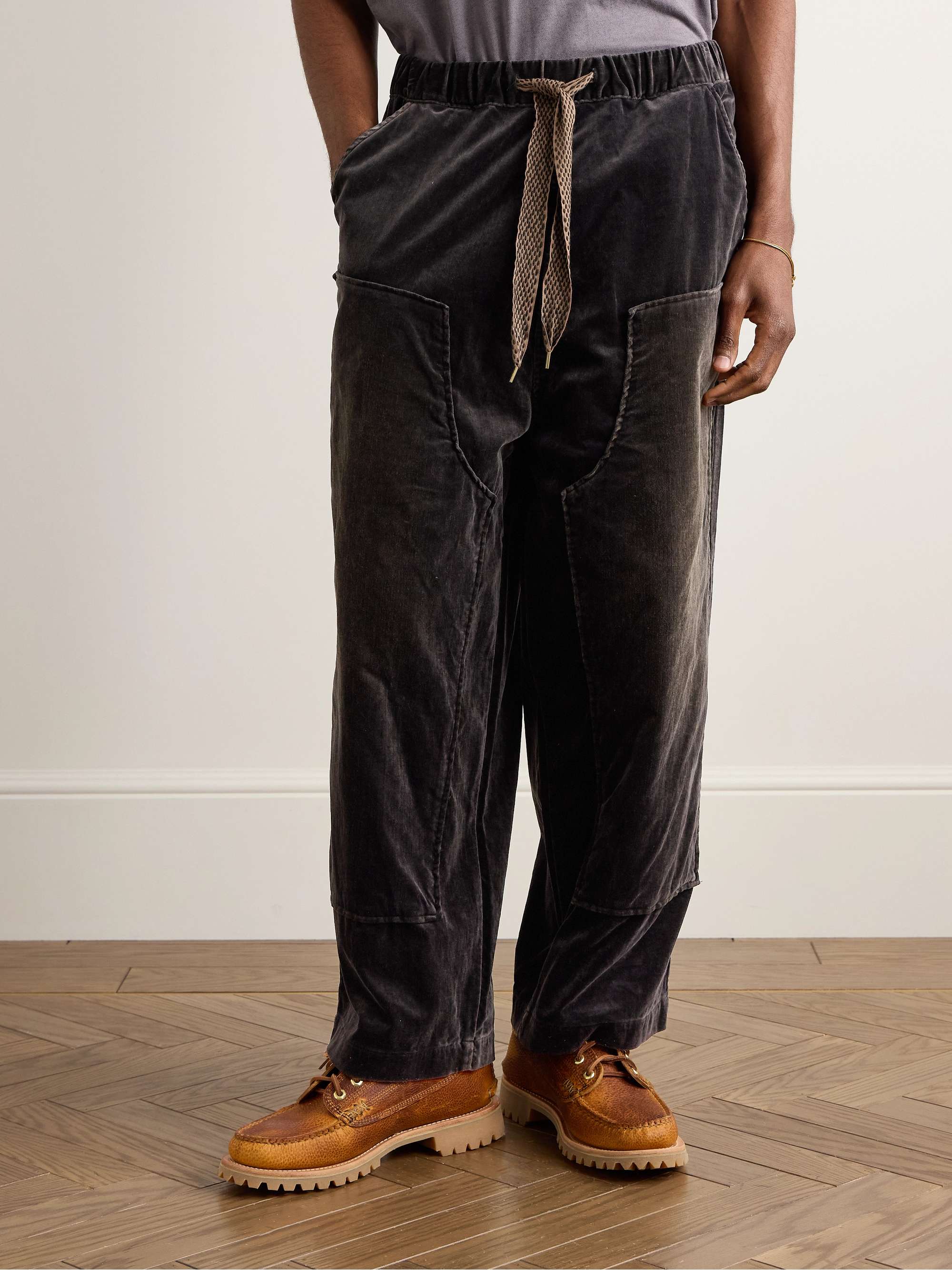Casa Wide-Leg Cotton-Velvet Drawstring Trousers view