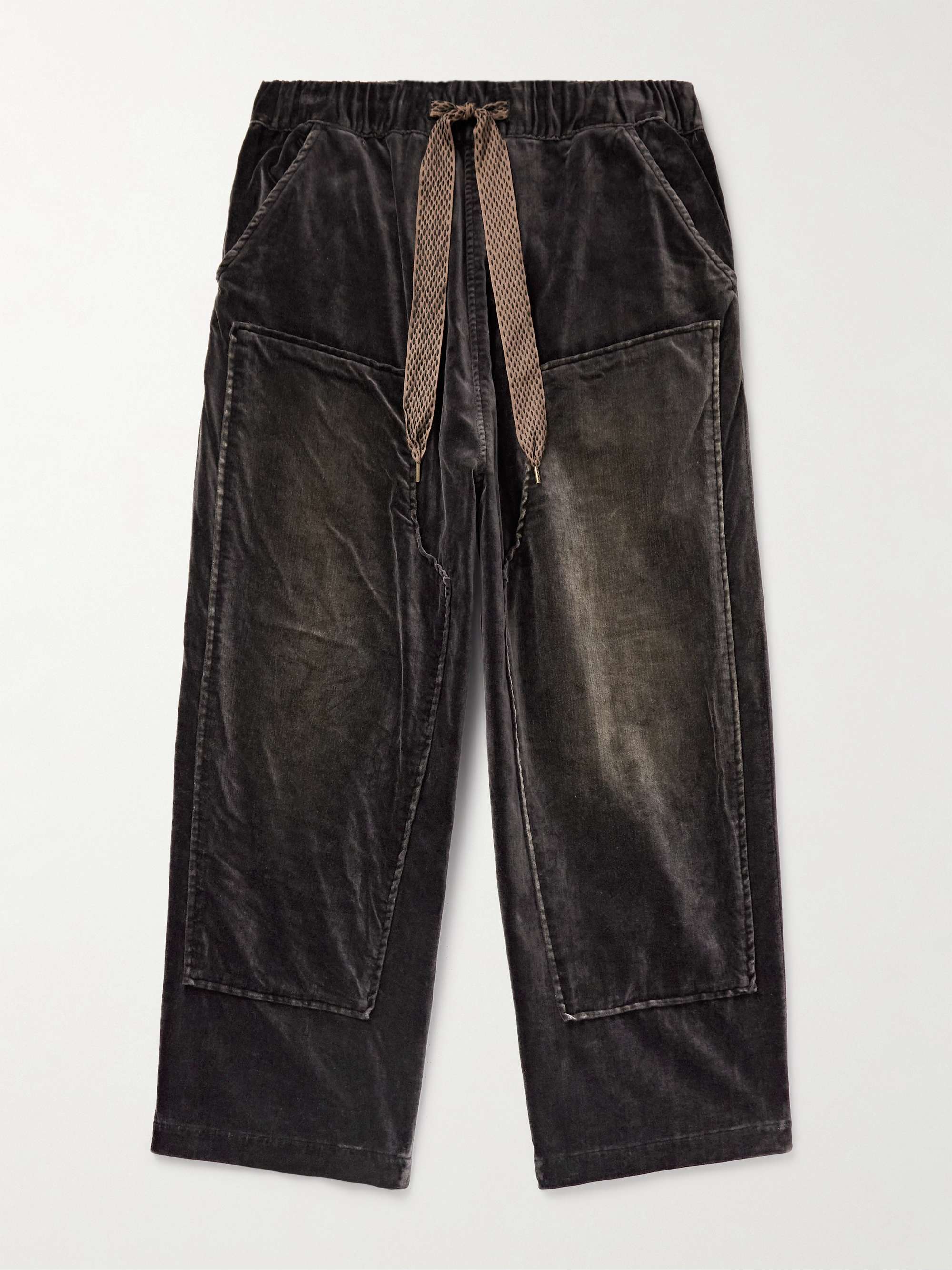 Casa Wide-Leg Cotton-Velvet Drawstring Trousers view