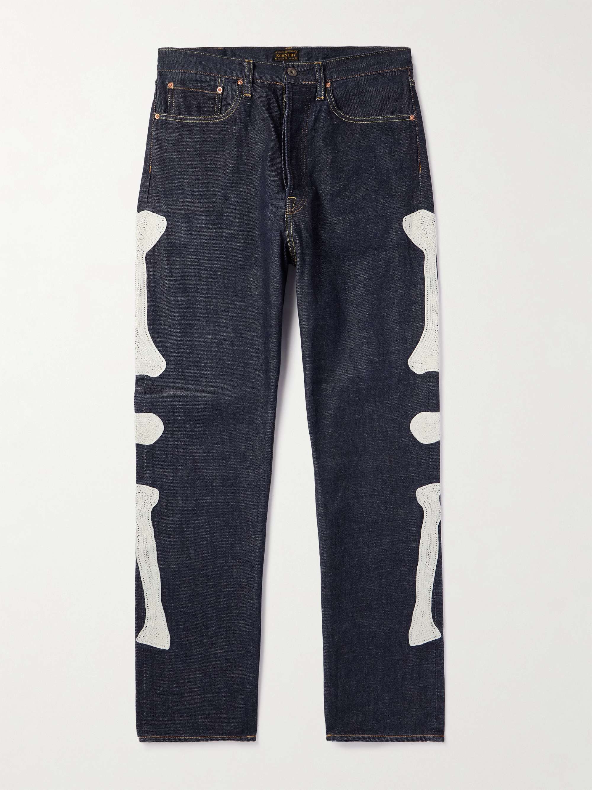 Okagilly Slim-Fit Crochet-Trimmed Jeans view
