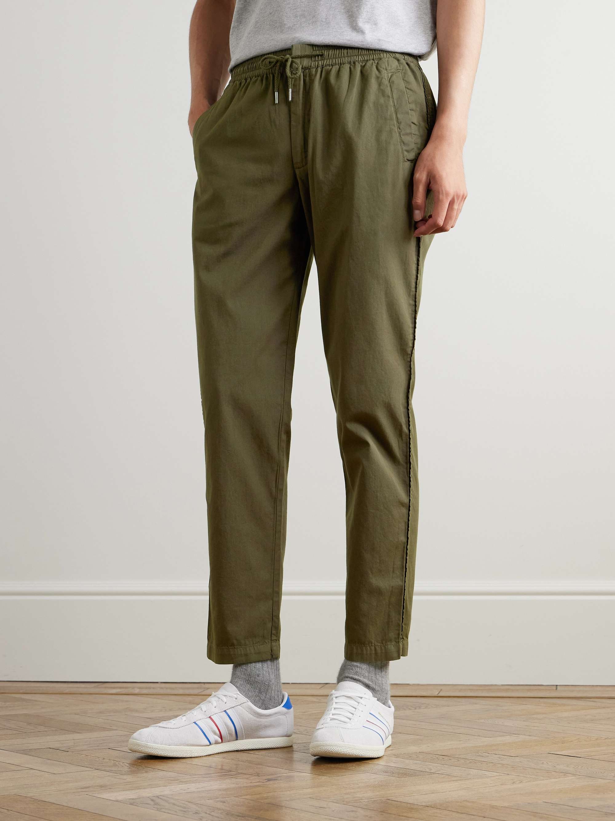 Straight-Leg Garment-Dyed Cotton-Twill Drawstring Trousers view