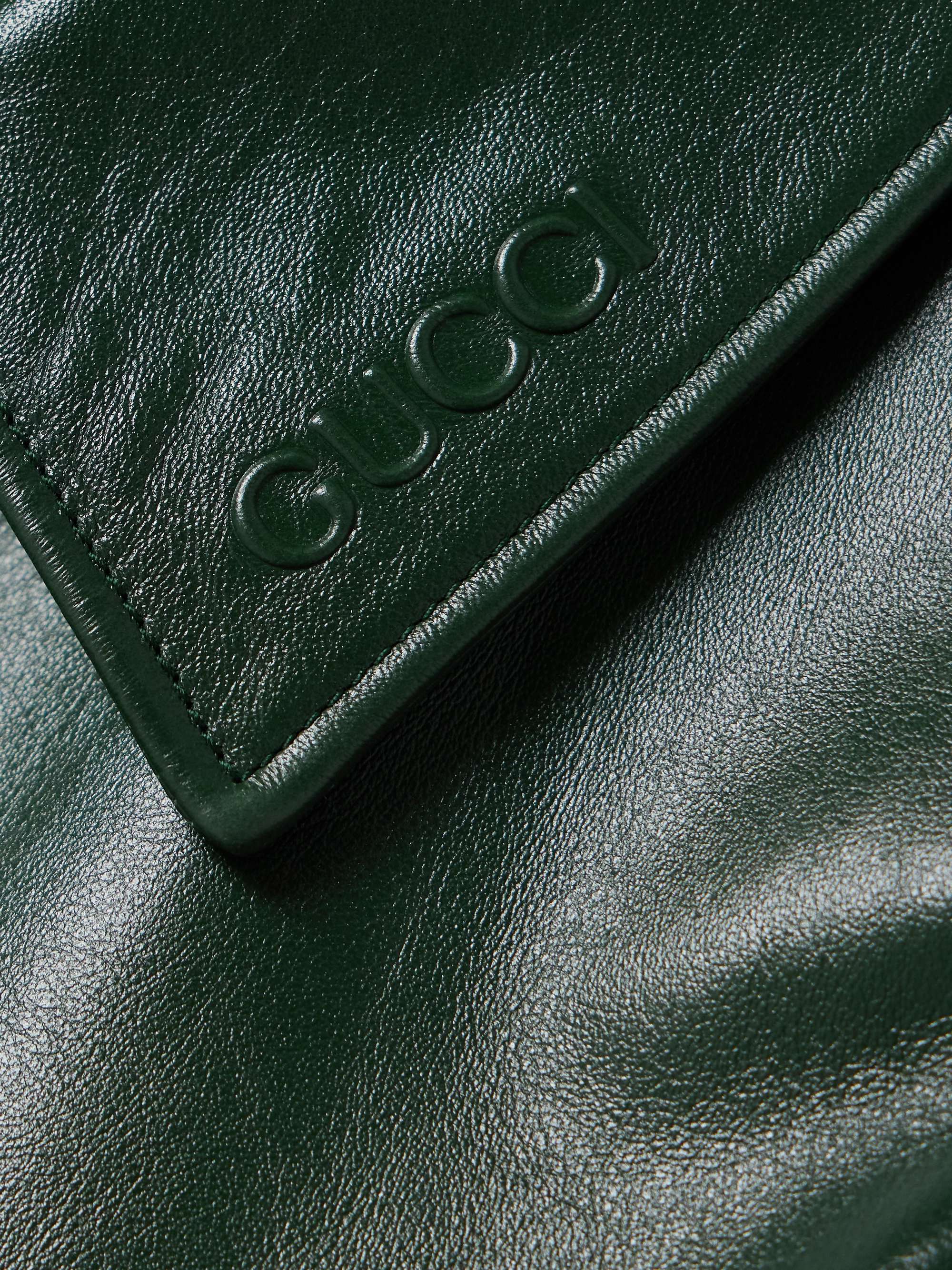 Logo-Embossed Belted Leather Jacket view
