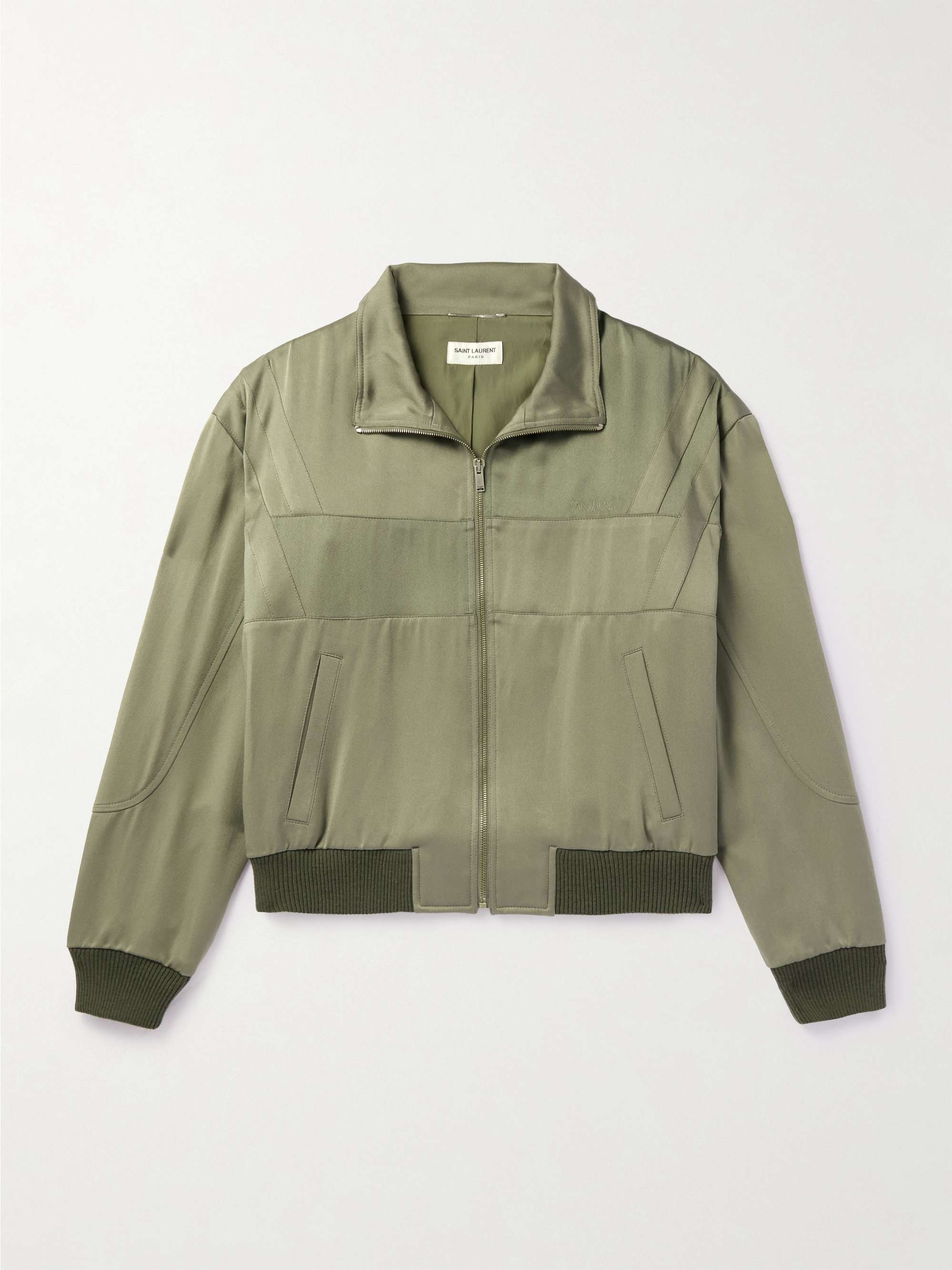 Logo-Embroidered Wool-Trimmed Satin Bomber Jacket view