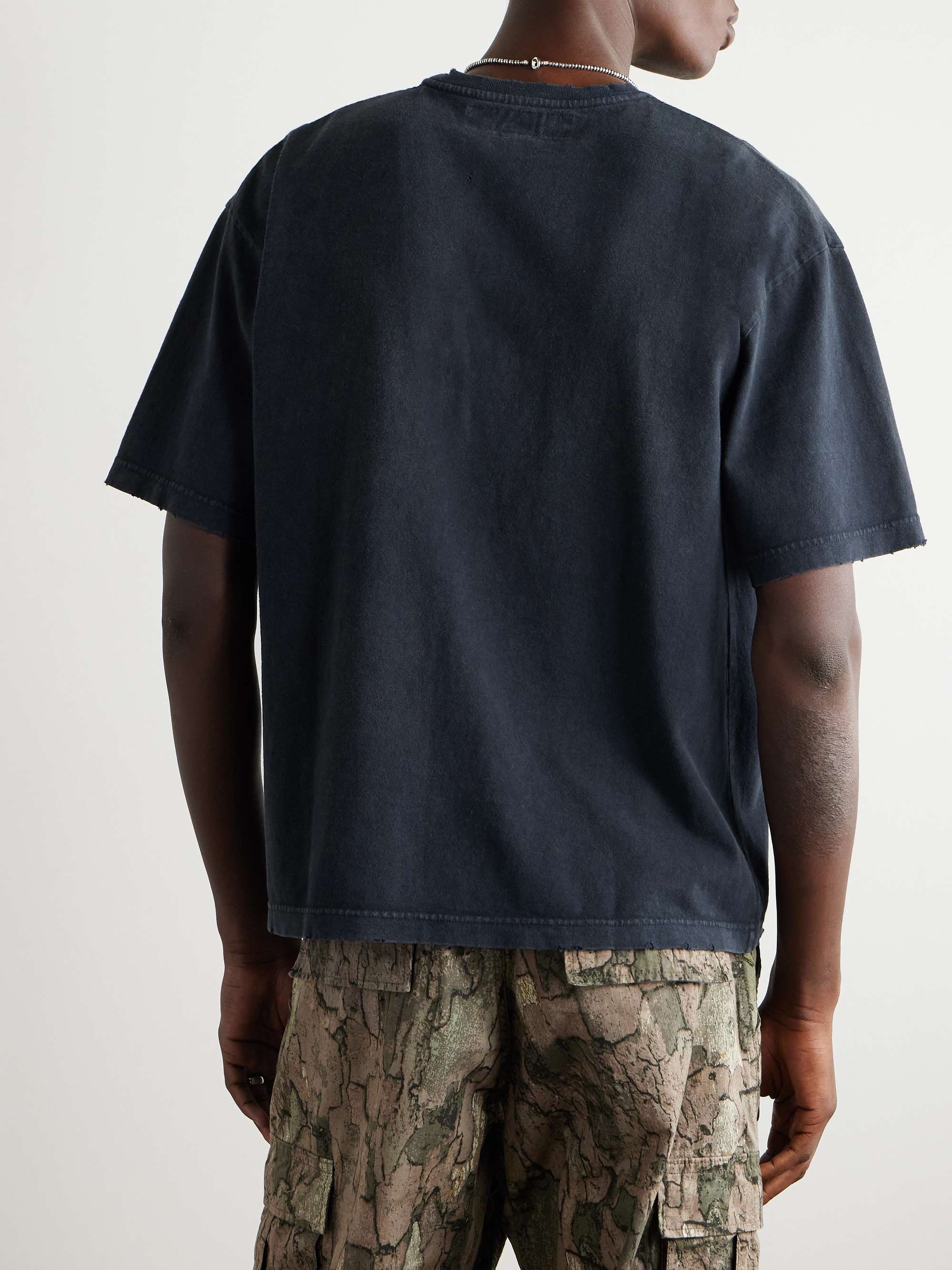 Savage Distressed Logo-Print Cotton-Jersey T-Shirt view
