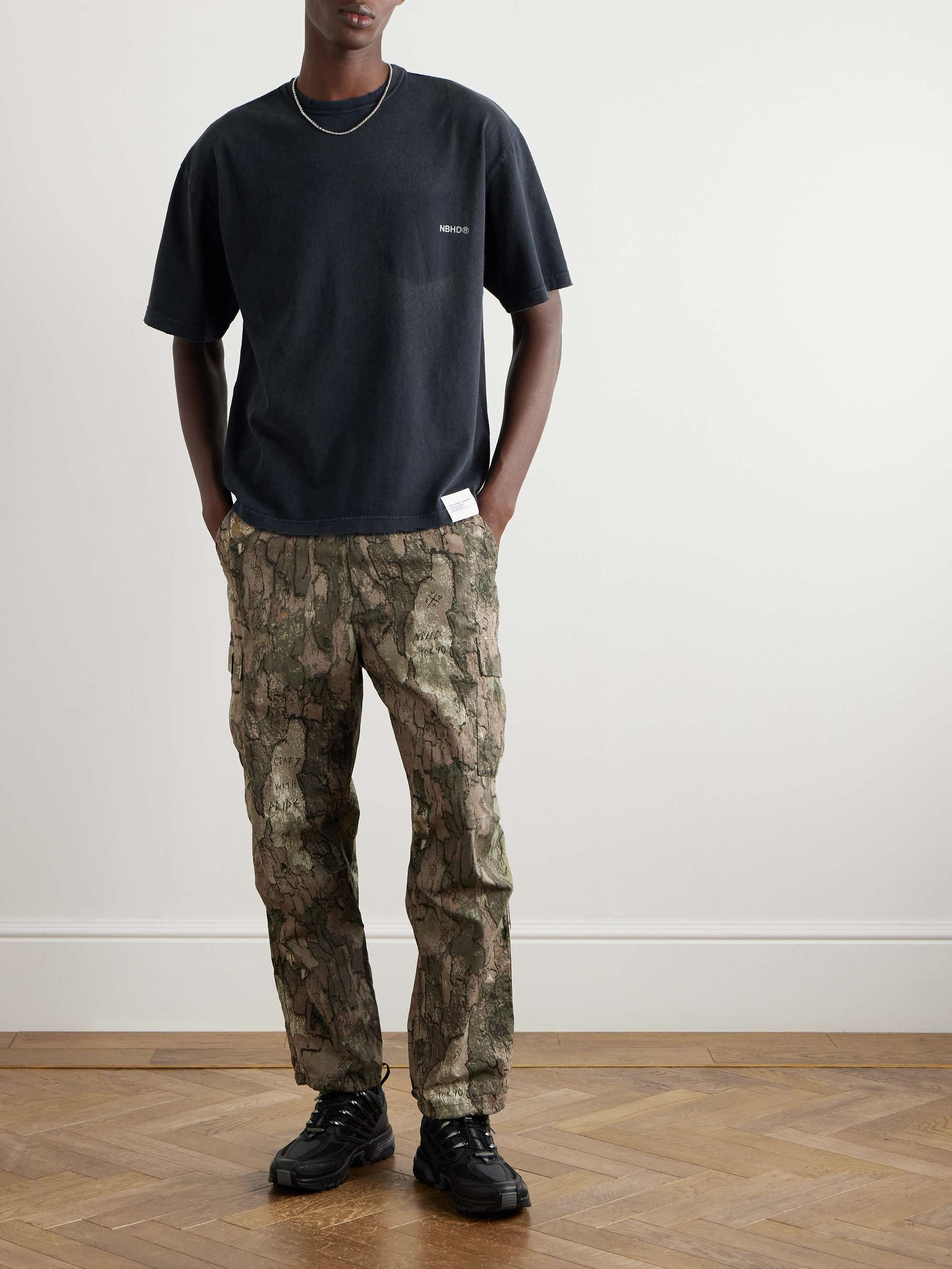 Savage Distressed Logo-Print Cotton-Jersey T-Shirt view