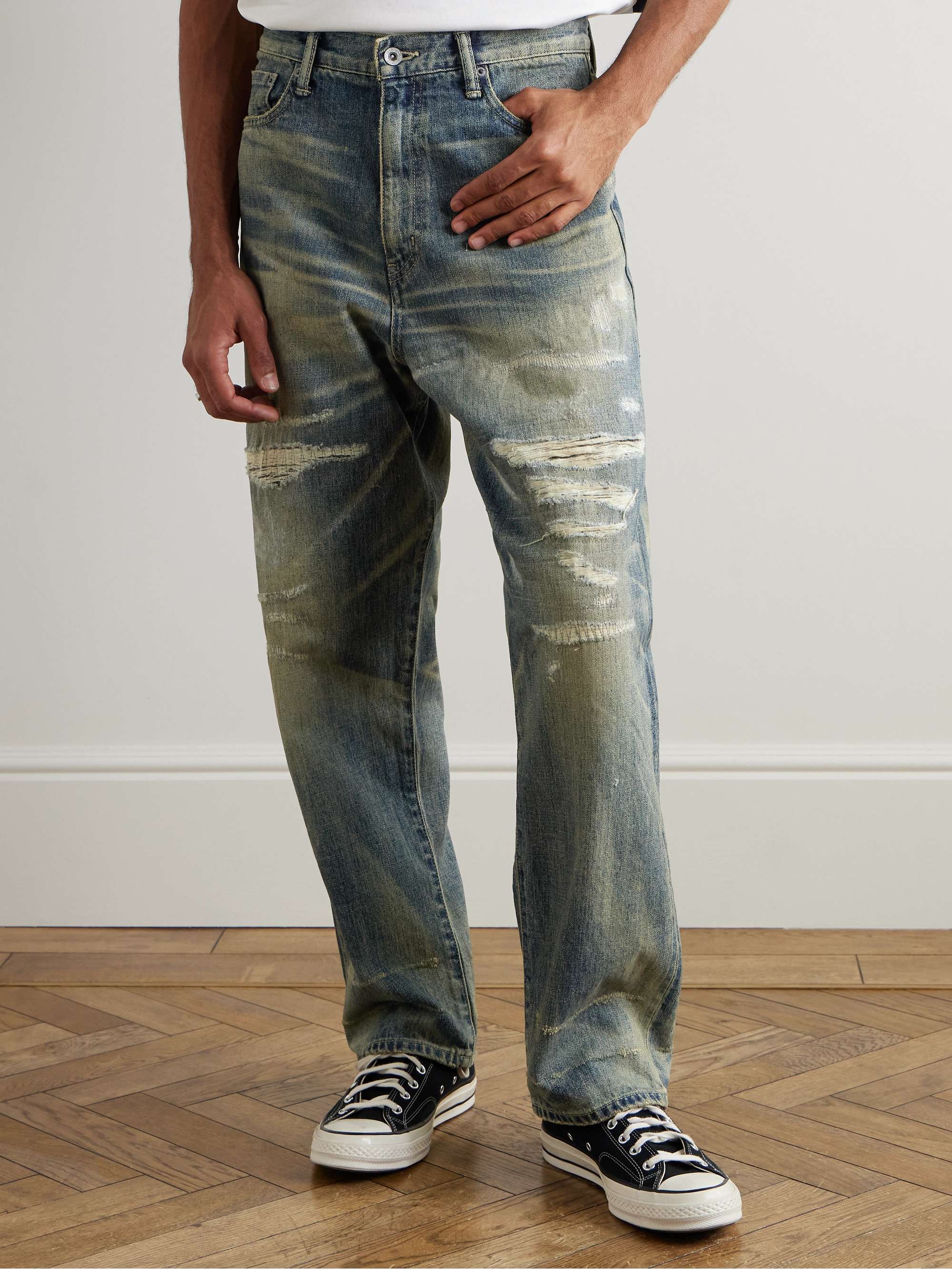 Savage Straight-Leg Distressed Selvedge Jeans view