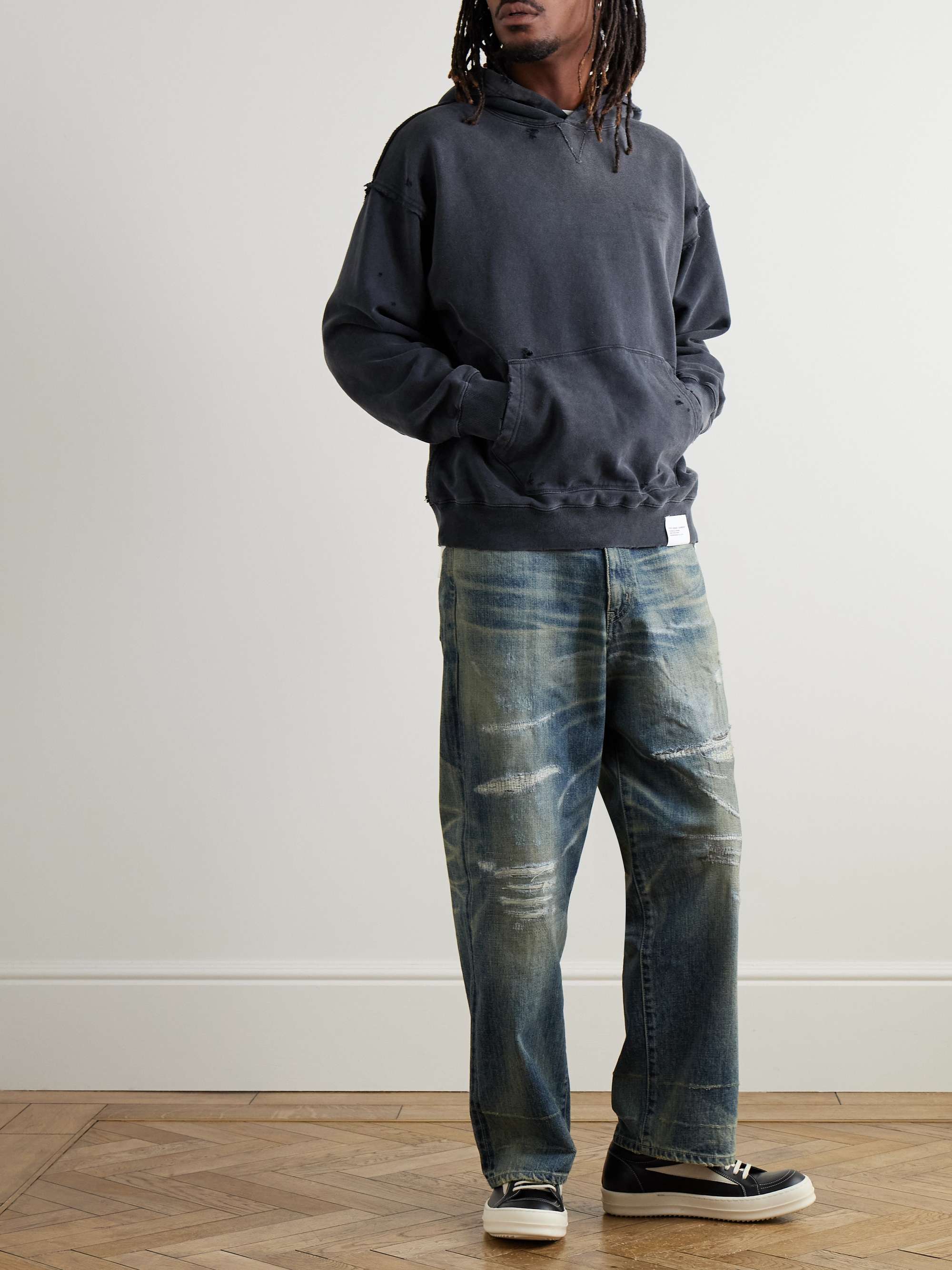 Savage Logo-Print Distressed Cotton-Jersey Hoodie view