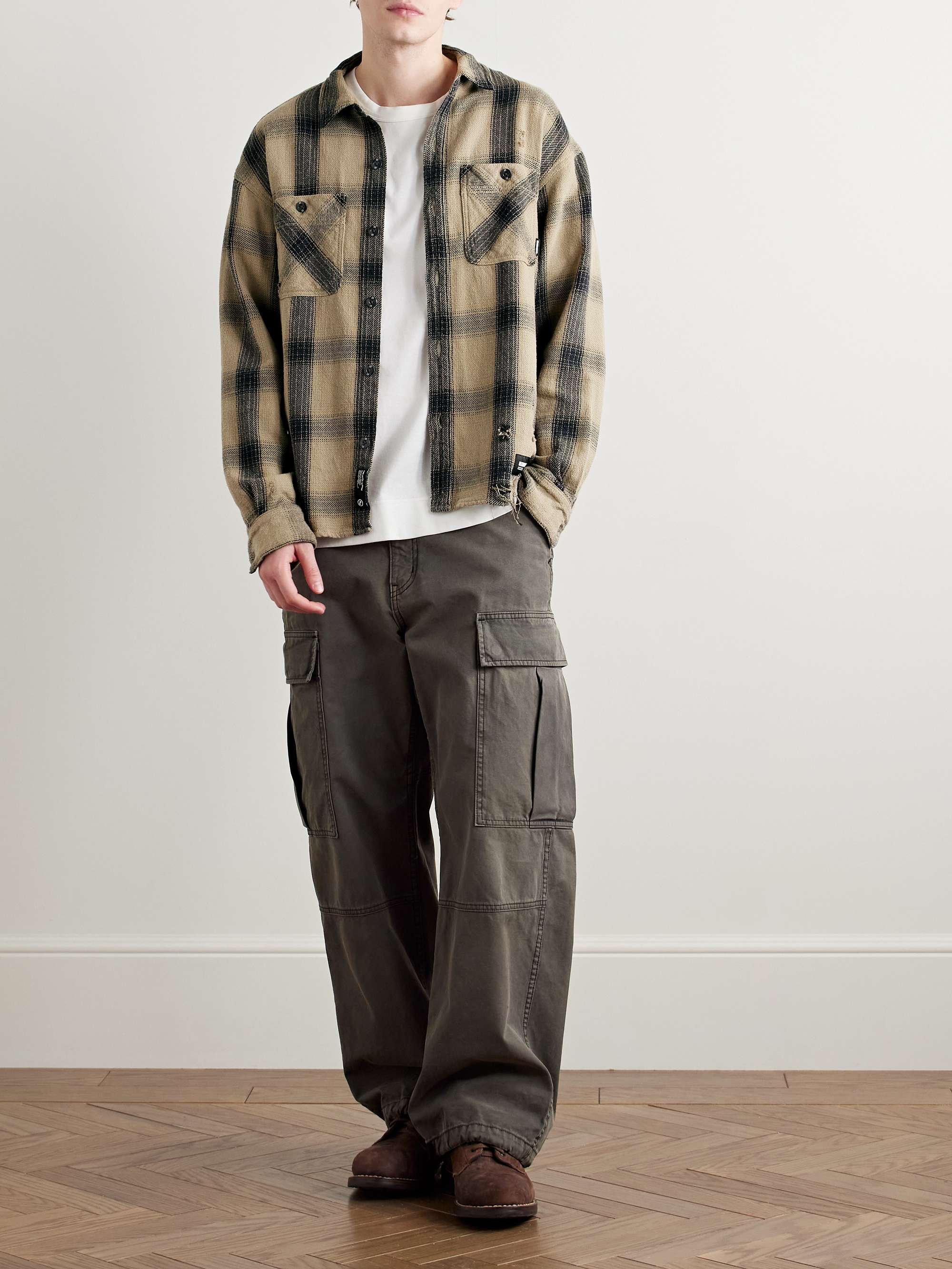 Savage Logo-Appliquéd Distressed Checked Cotton Shirt view