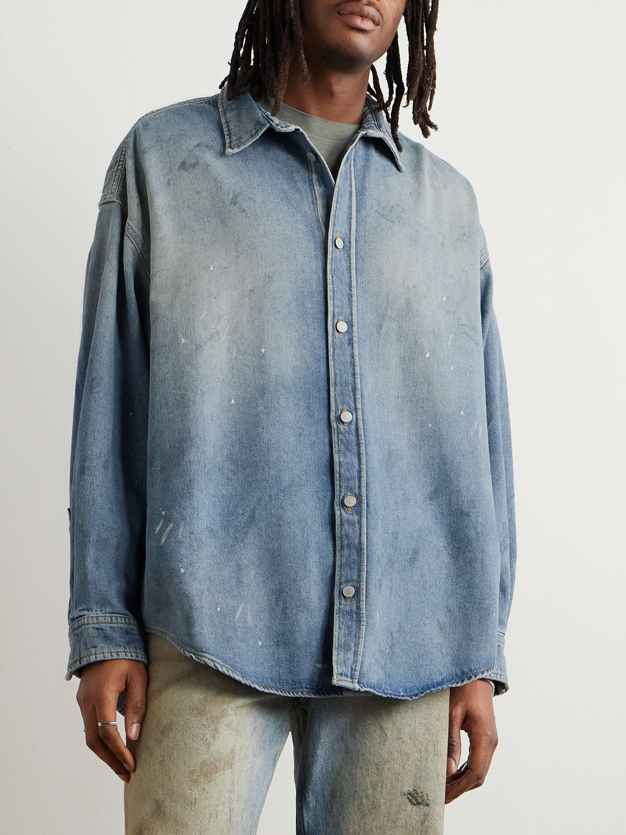 Paint-Splattered Organic Denim Shirt view