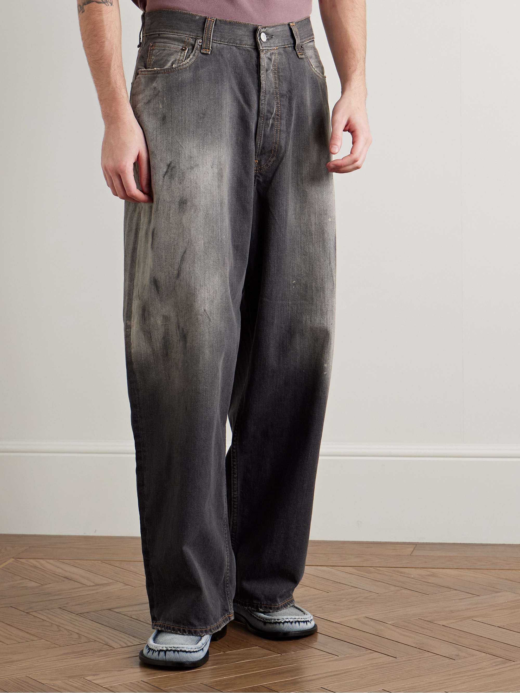2023M Wide-Leg Distressed Paint-Splattered Jeans view