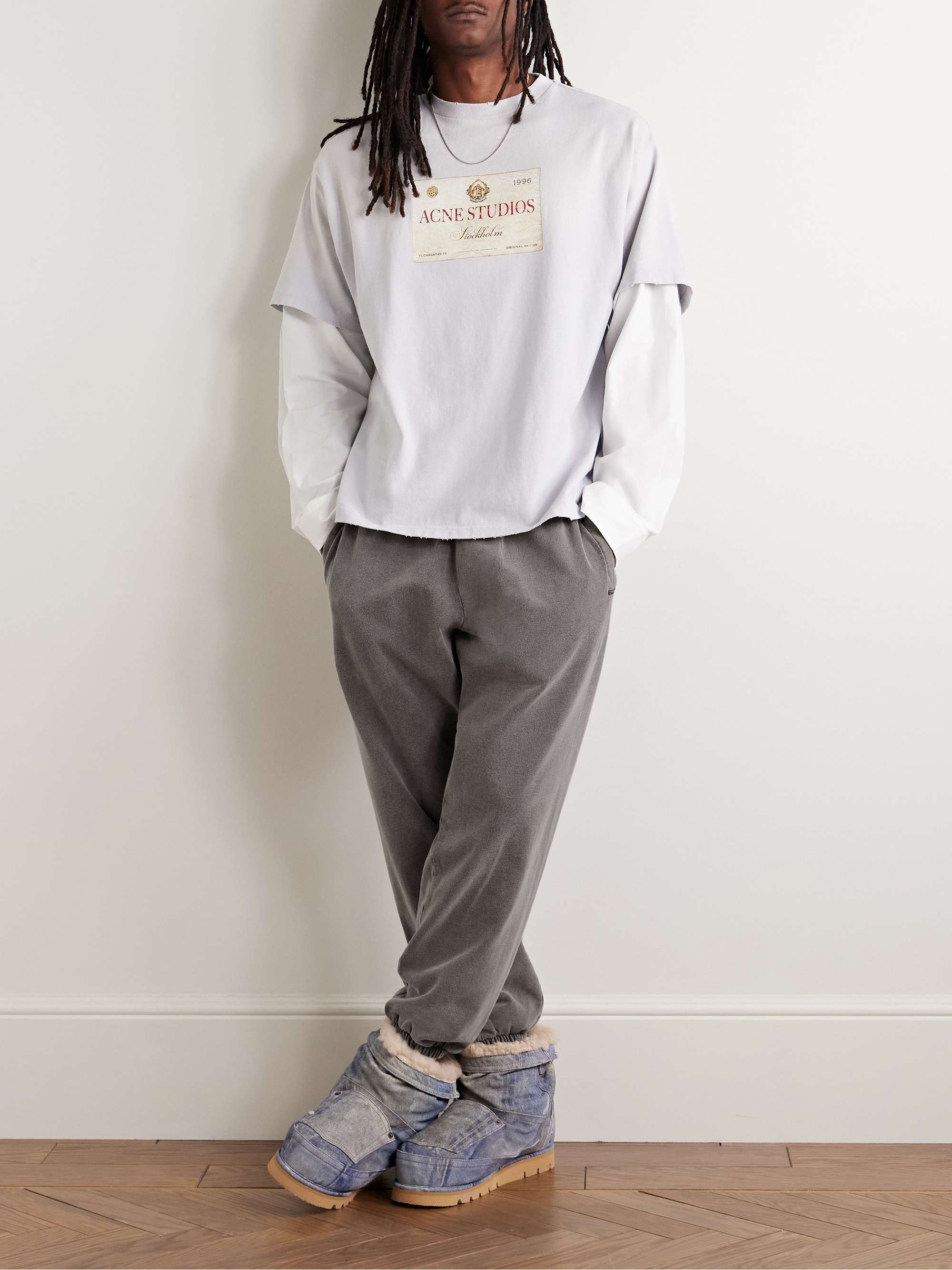 Pale Tapered Cropped Cotton-Jersey Sweatpants view