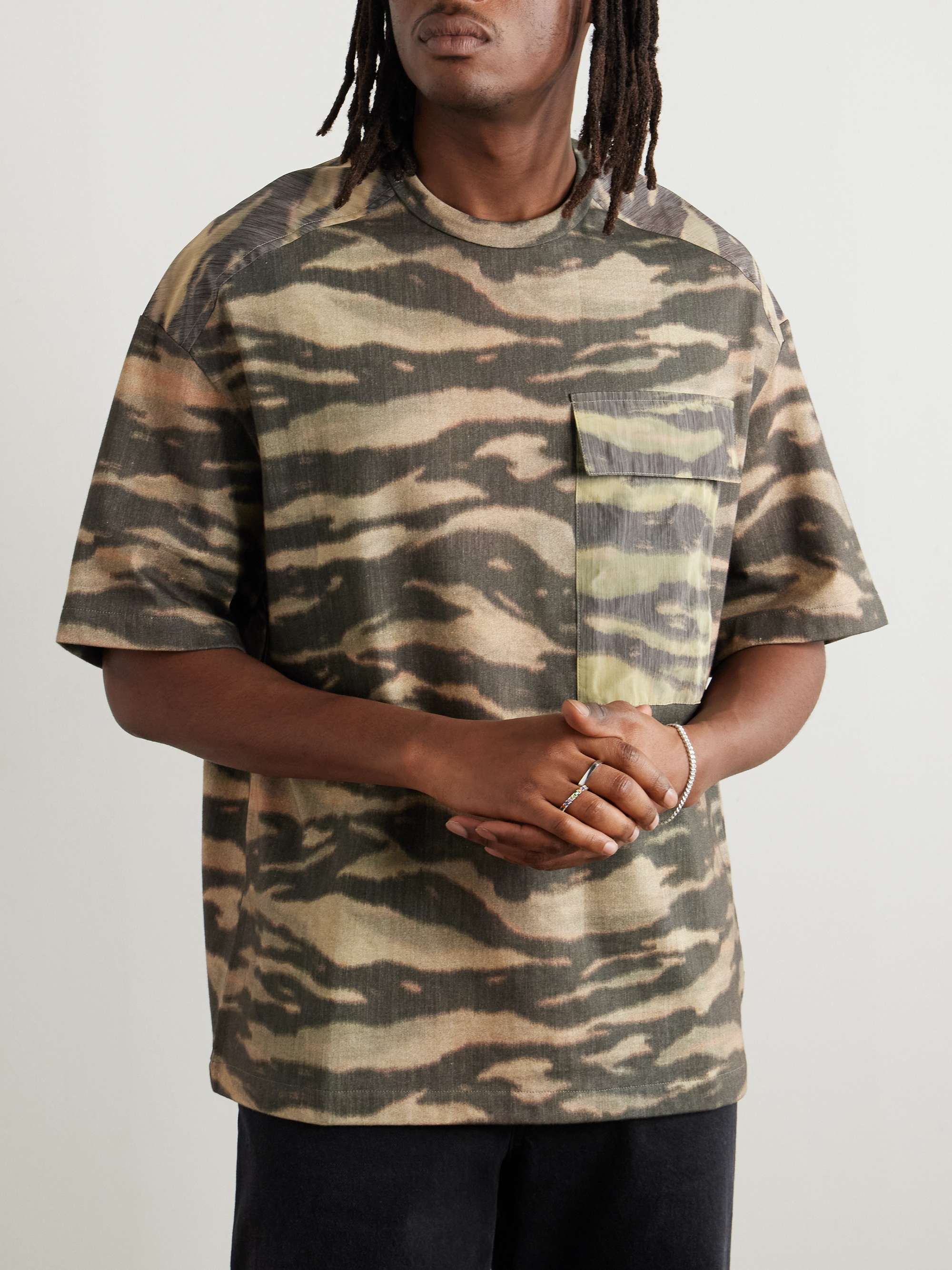 Printed Shell-Trimmed Cotton-Jersey T-Shirt view