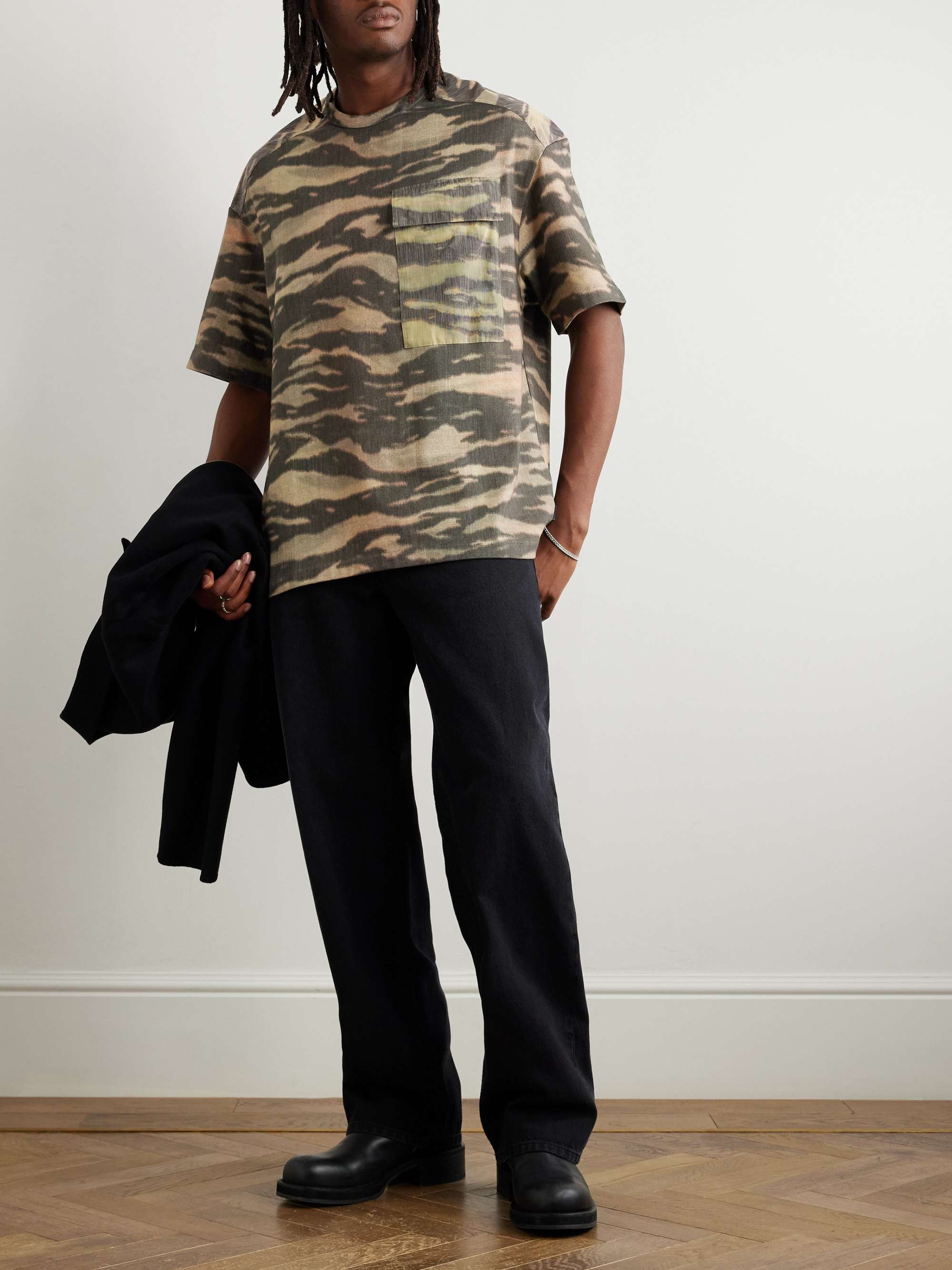 Printed Shell-Trimmed Cotton-Jersey T-Shirt view
