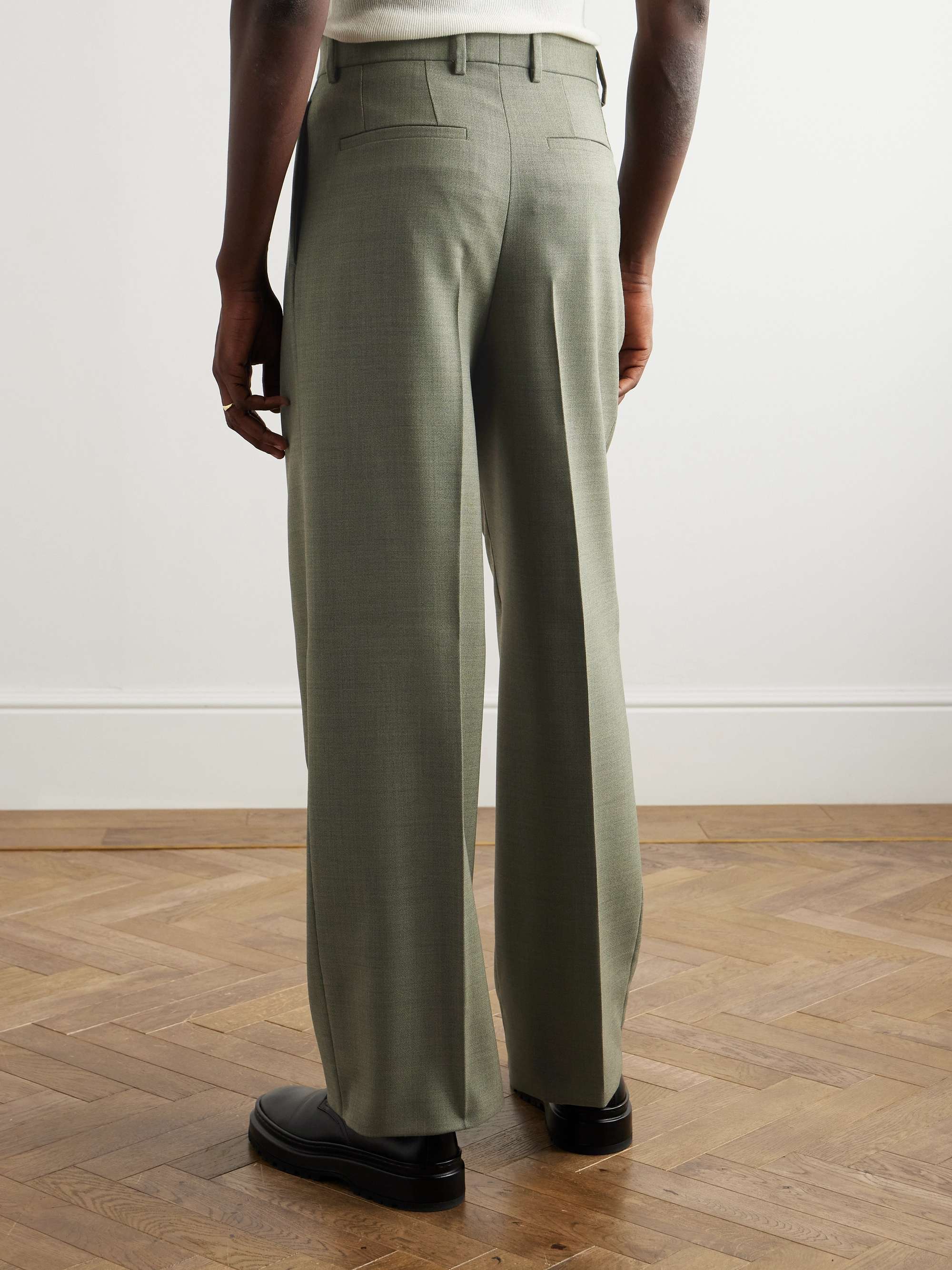 Wide-Leg Pleated Mohair and Wool-Blend Trousers view